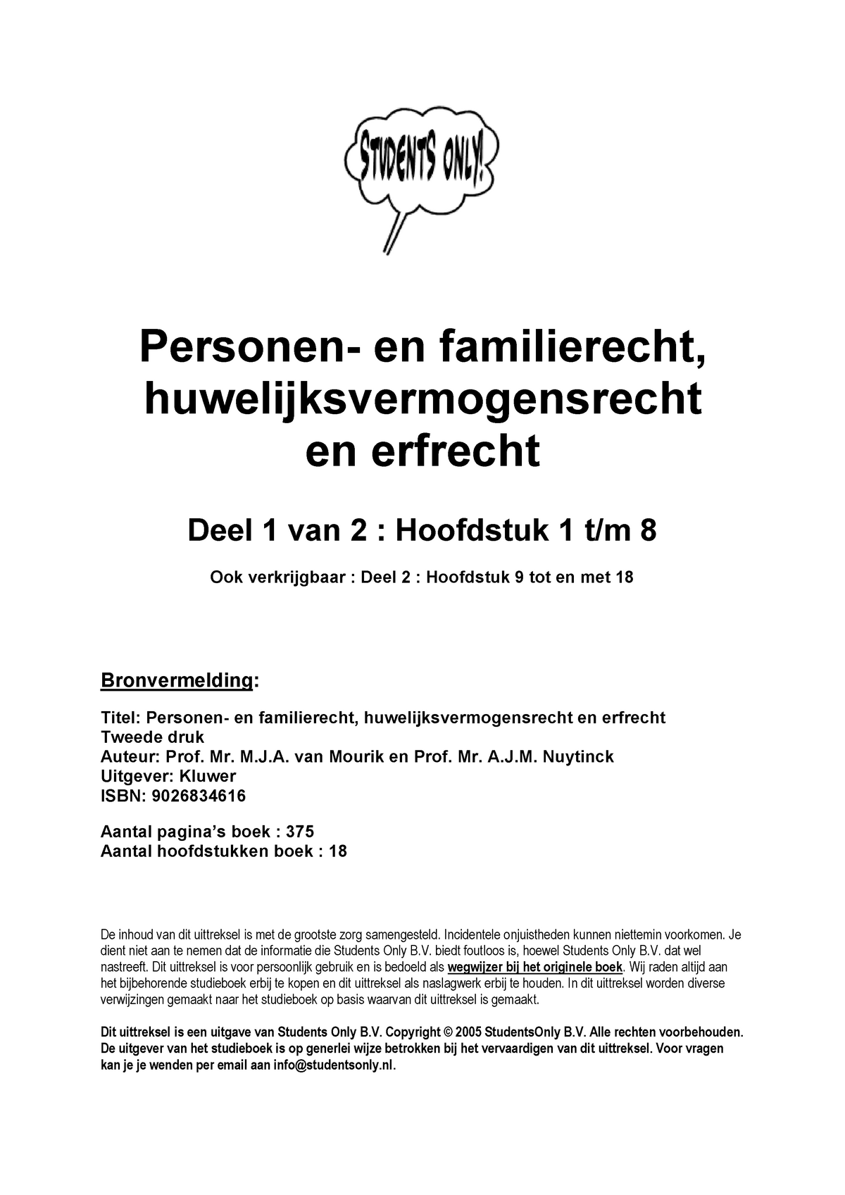 Samenvatting Personen En Familierecht Deel 1 - Personen- En ...