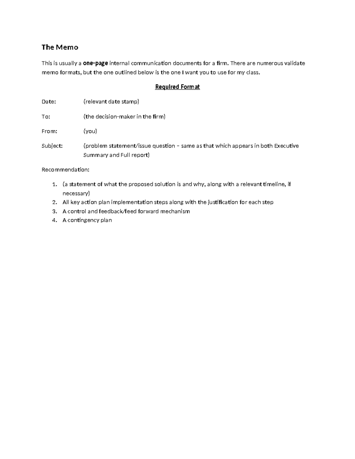 The Memo - memo wroting - The Memo This is usually a one-page internal ...