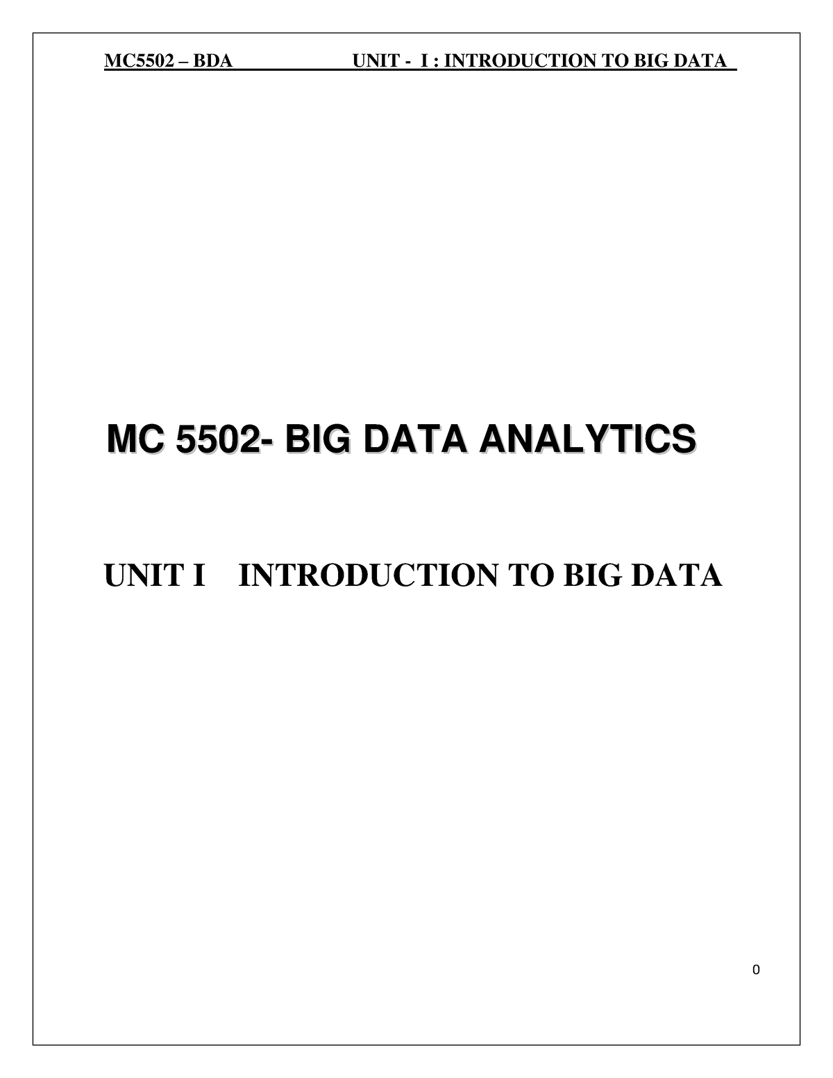 Unit 1 - This Is The First Chapter Of Big Data Analytics Which ...