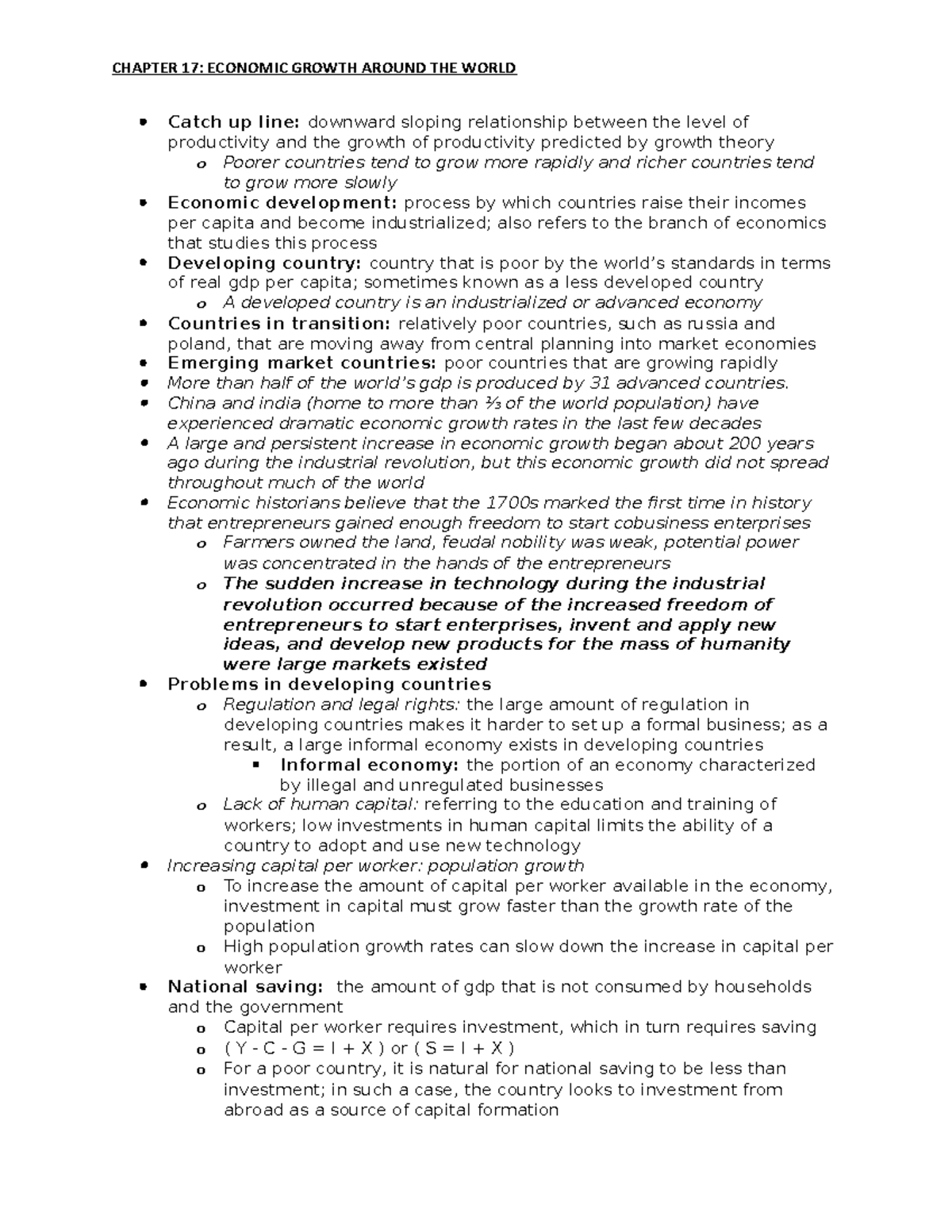 Econ 200 Chapter 17 Notes - CHAPTER 17: ECONOMIC GROWTH AROUND THE ...