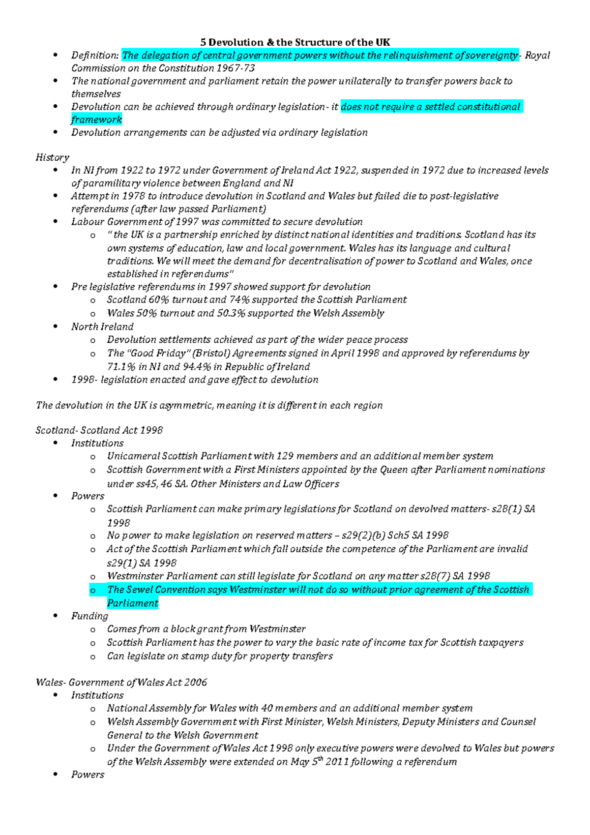 5 Devolution - Lecture Notes 5 - 5 Devolution & The Structure Of The UK ...