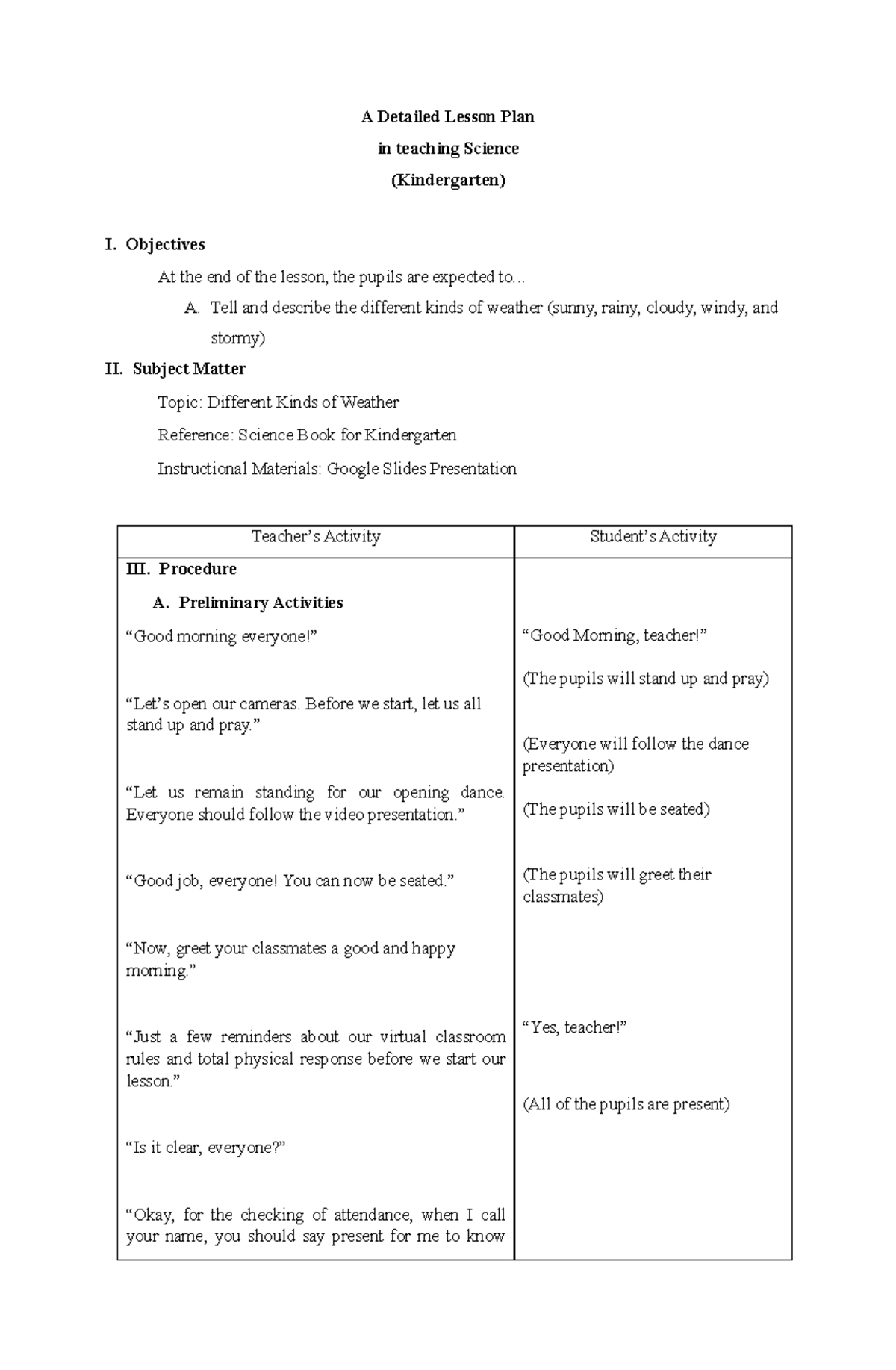 Detailed Lesson Plan Science Kindergarten Different K - vrogue.co