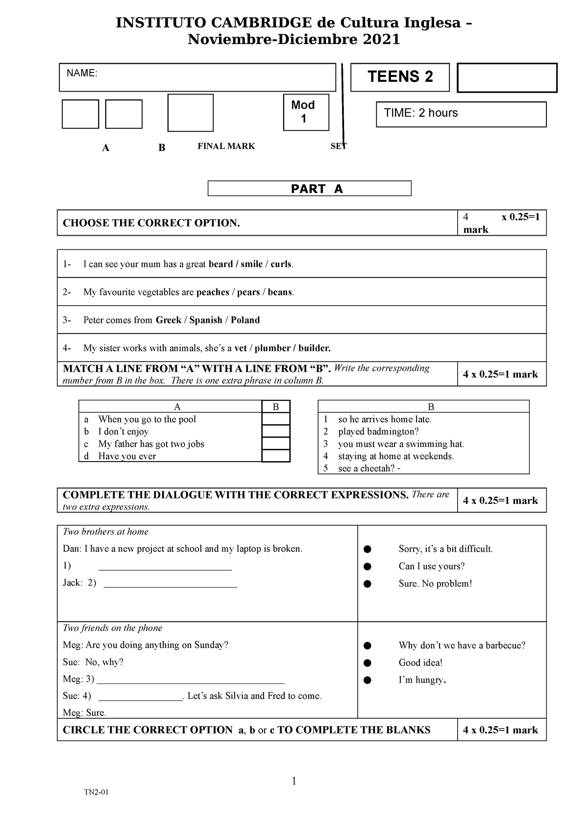 TN2-01 SR - Modelo De Examen - INSTITUTO CAMBRIDGE De Cultura Inglesa ...