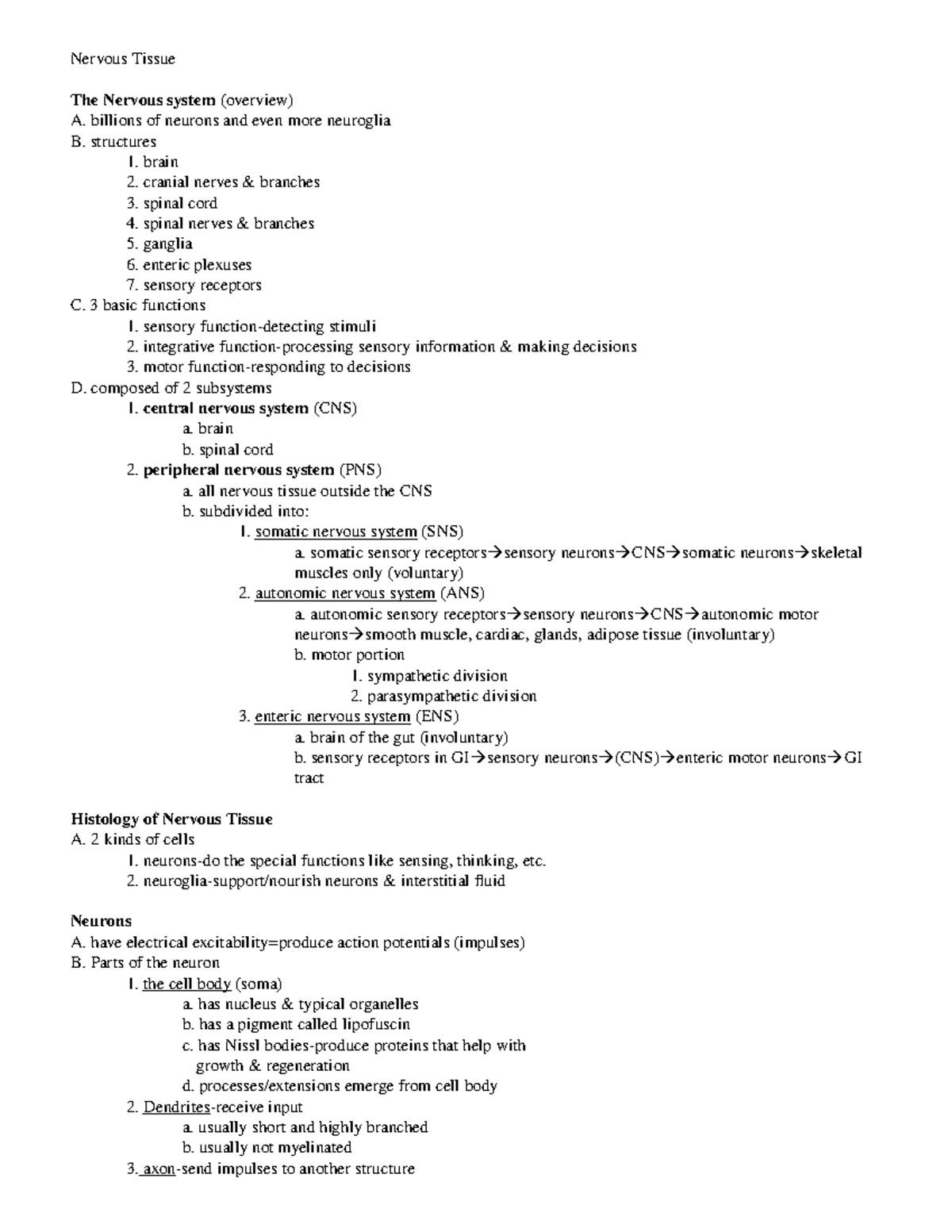 Nervous Tissue - Anatomy And Physiology Notes Based On Topic - Nervous ...