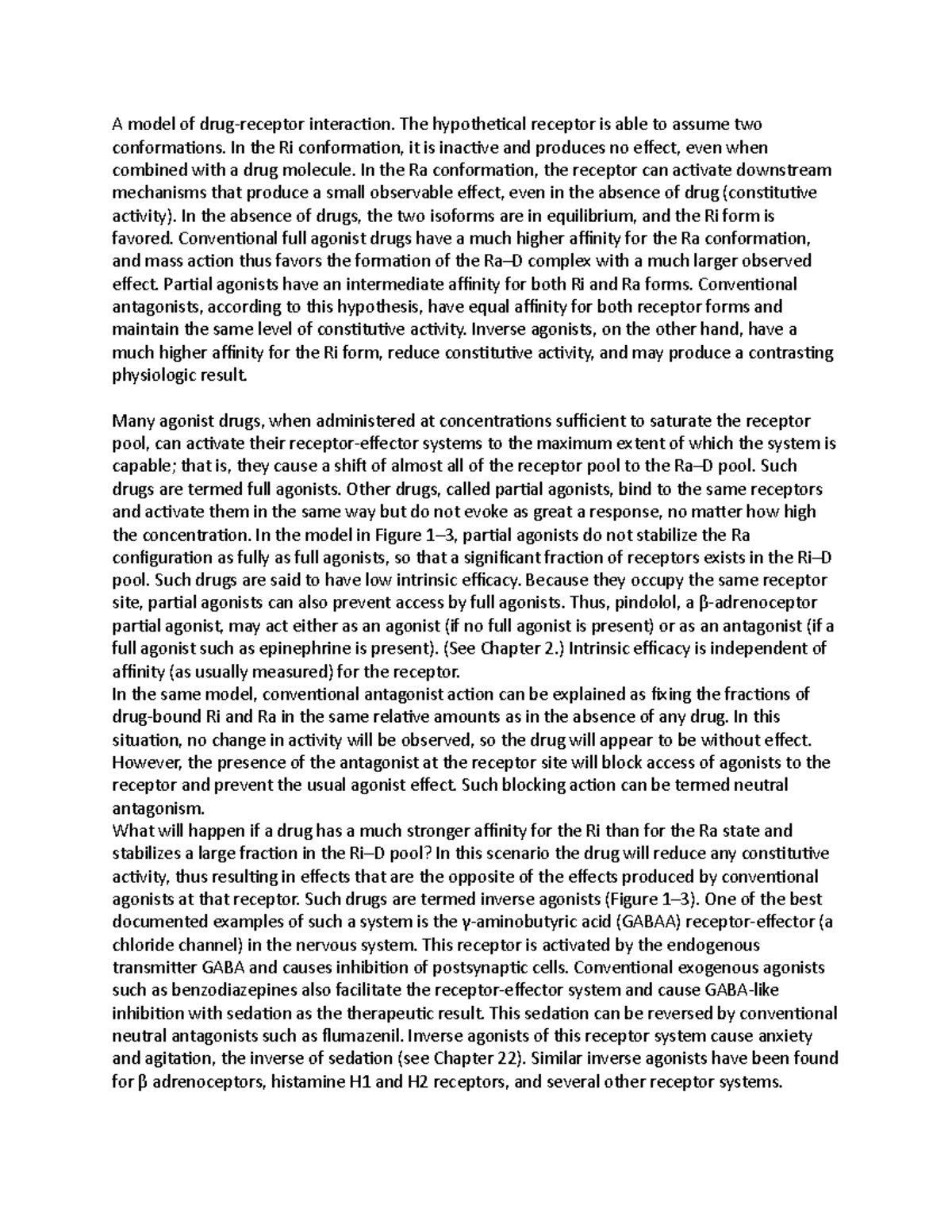 Exam 2 - exam notes - A model of drug-receptor interaction. The ...