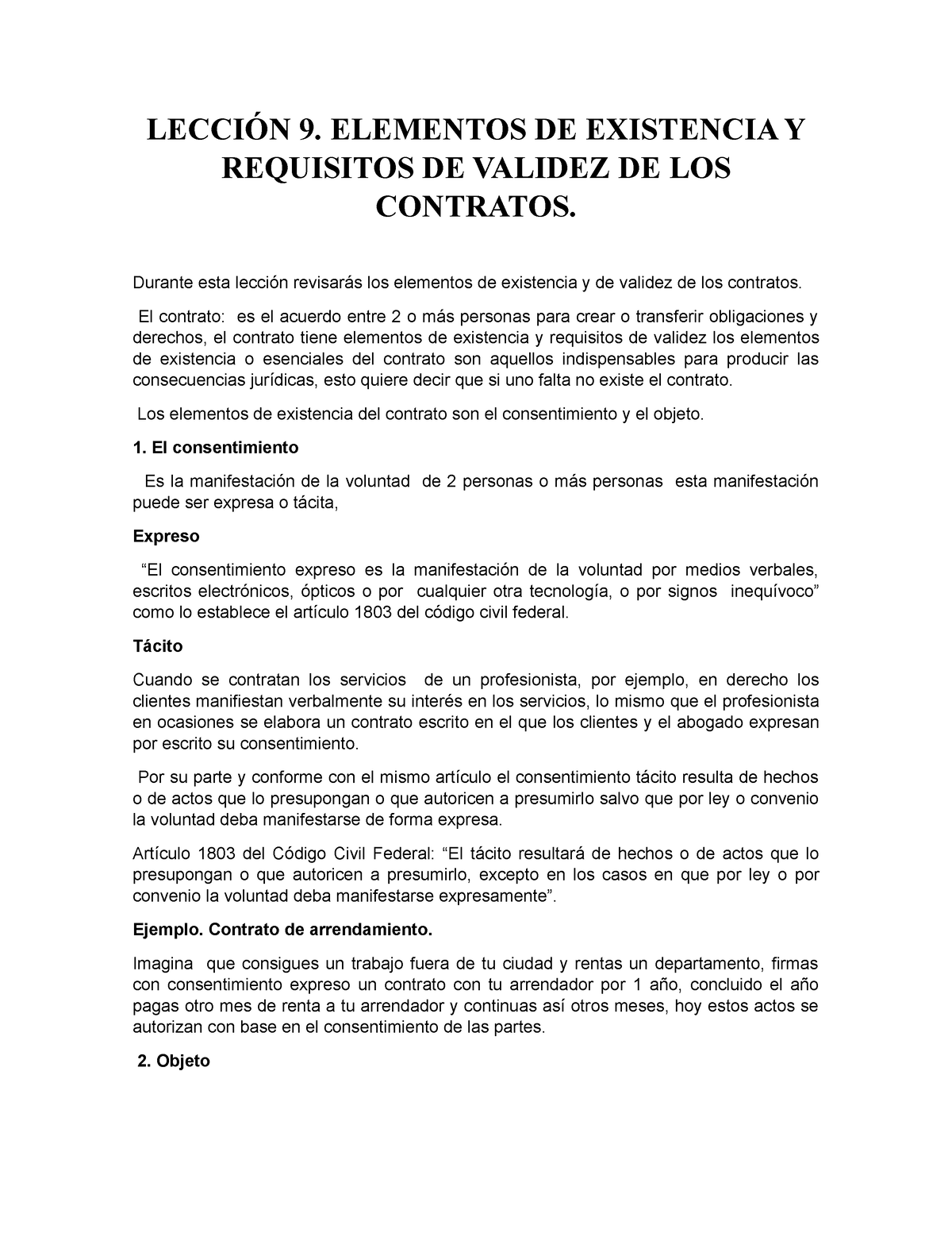 L9 Elementos De Existencia Y Requisitos De Validez De Los Contratos LecciÓn 9 Elementos De 8685