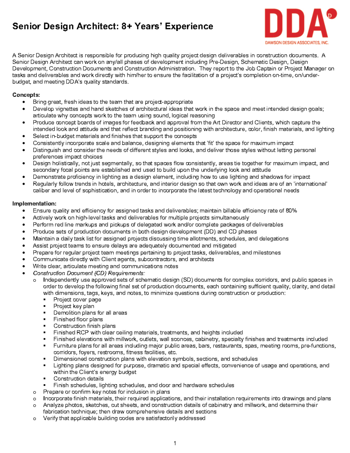 Senior Architect Job Description Senior Design Architect 8 Years 