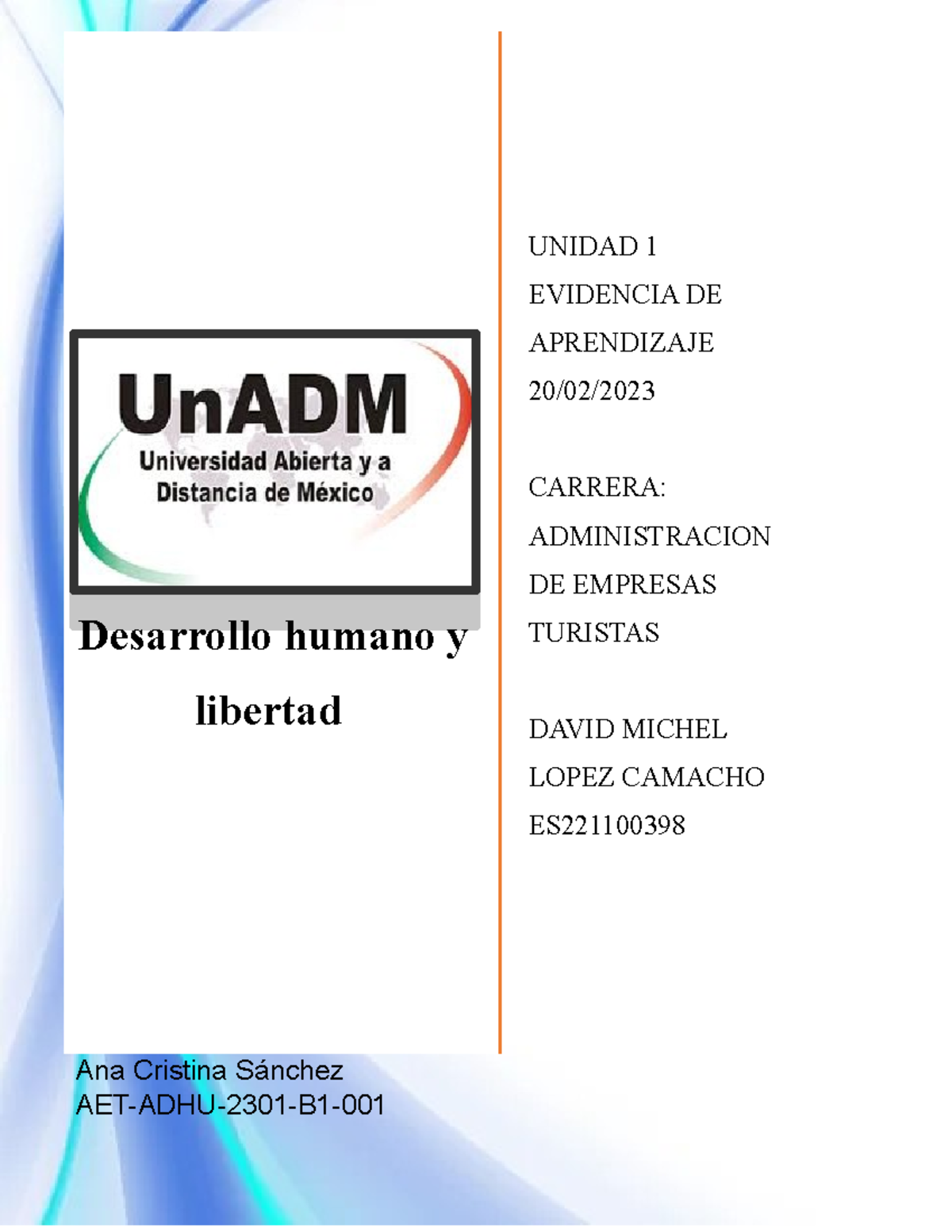 ADHU U1 EA DMLC - Actividad Sobre El Desarrollo Humano - Desarrollo ...