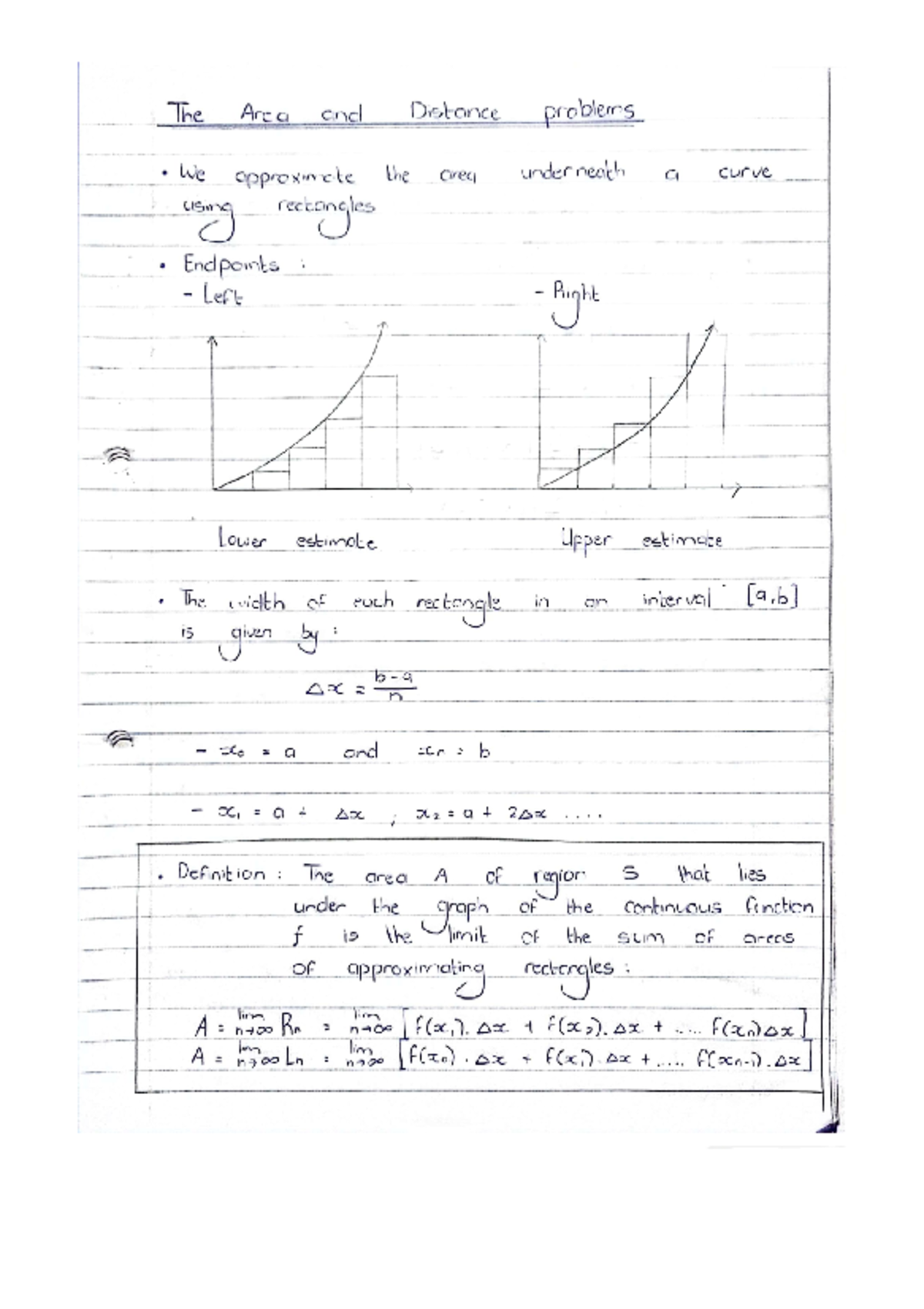 Area and Distance problems Definite integrals (Summary) - The Area and ...
