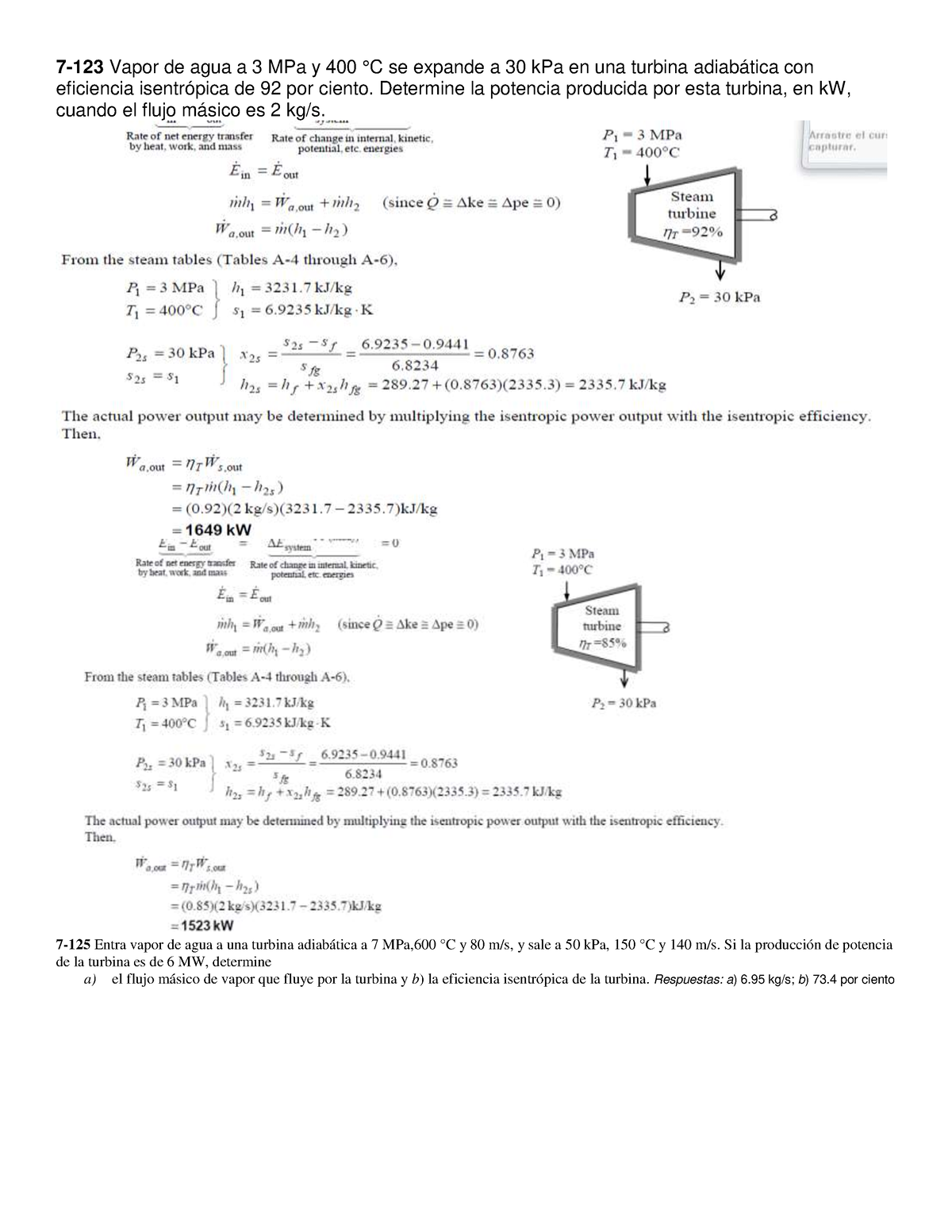 Pdfcoffee - Ejercicios - 7-123 Vapor De Agua A 3 MPa Y 400 °C Se ...