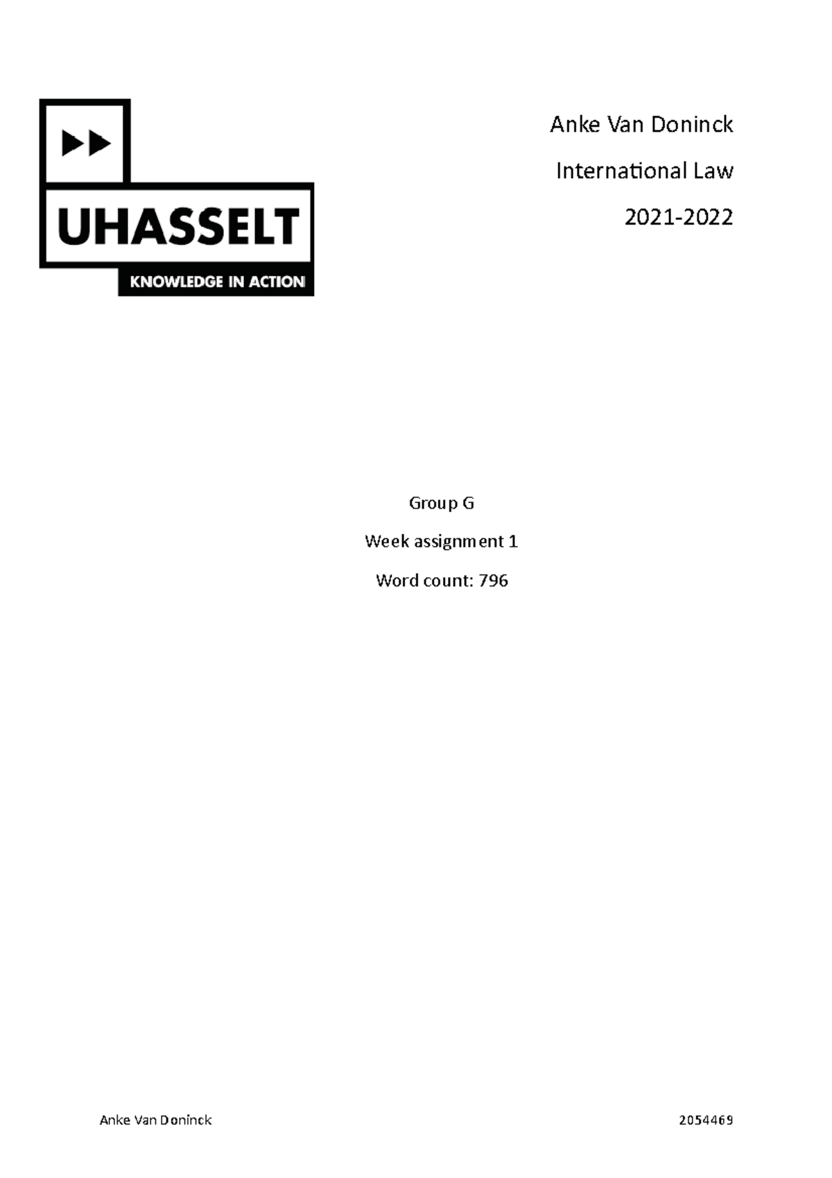 Week assignment 1 - geen beschrijving - Anke Van Doninck International ...