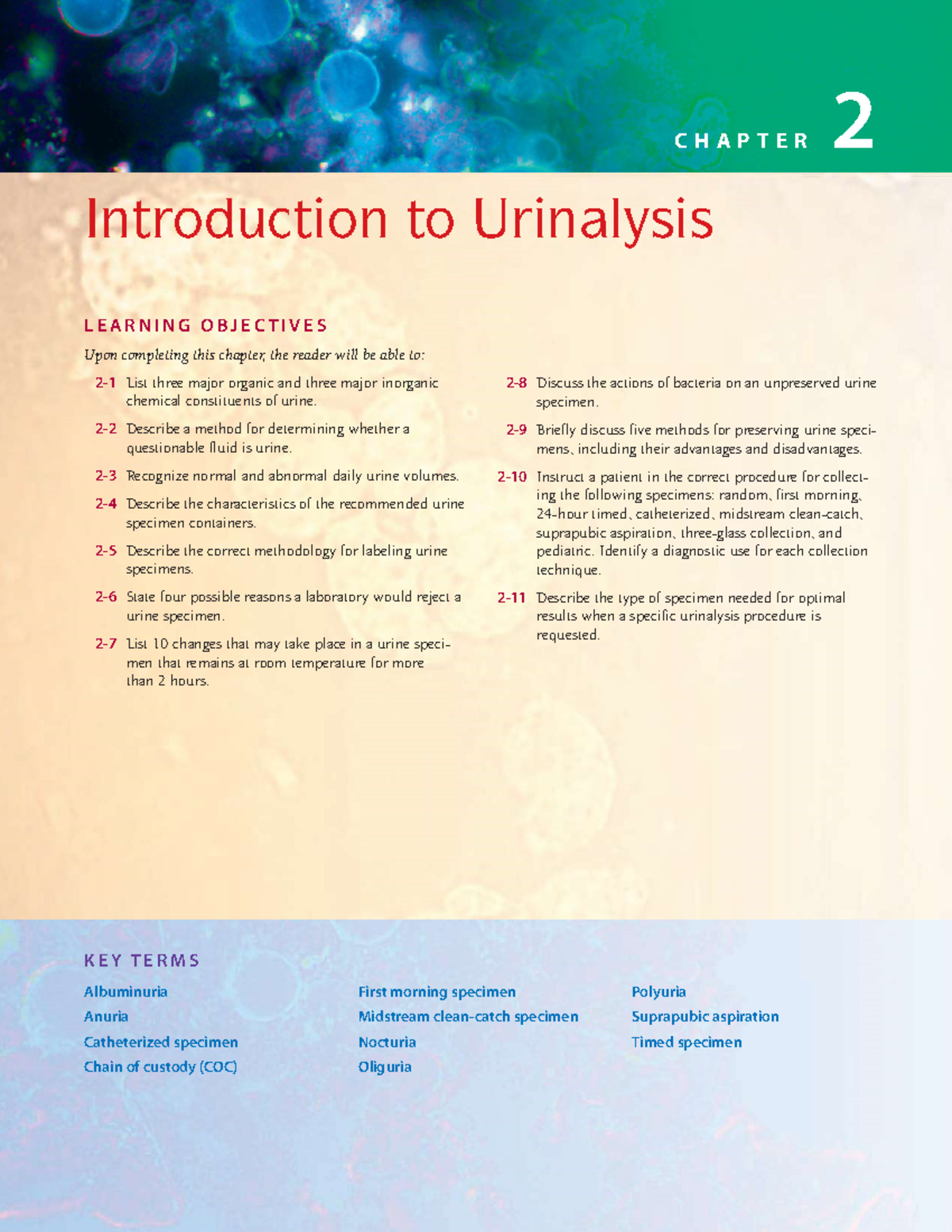 Ch 2 Resources for Urinalysis C H A P T E R 2 K E Y T E R M S