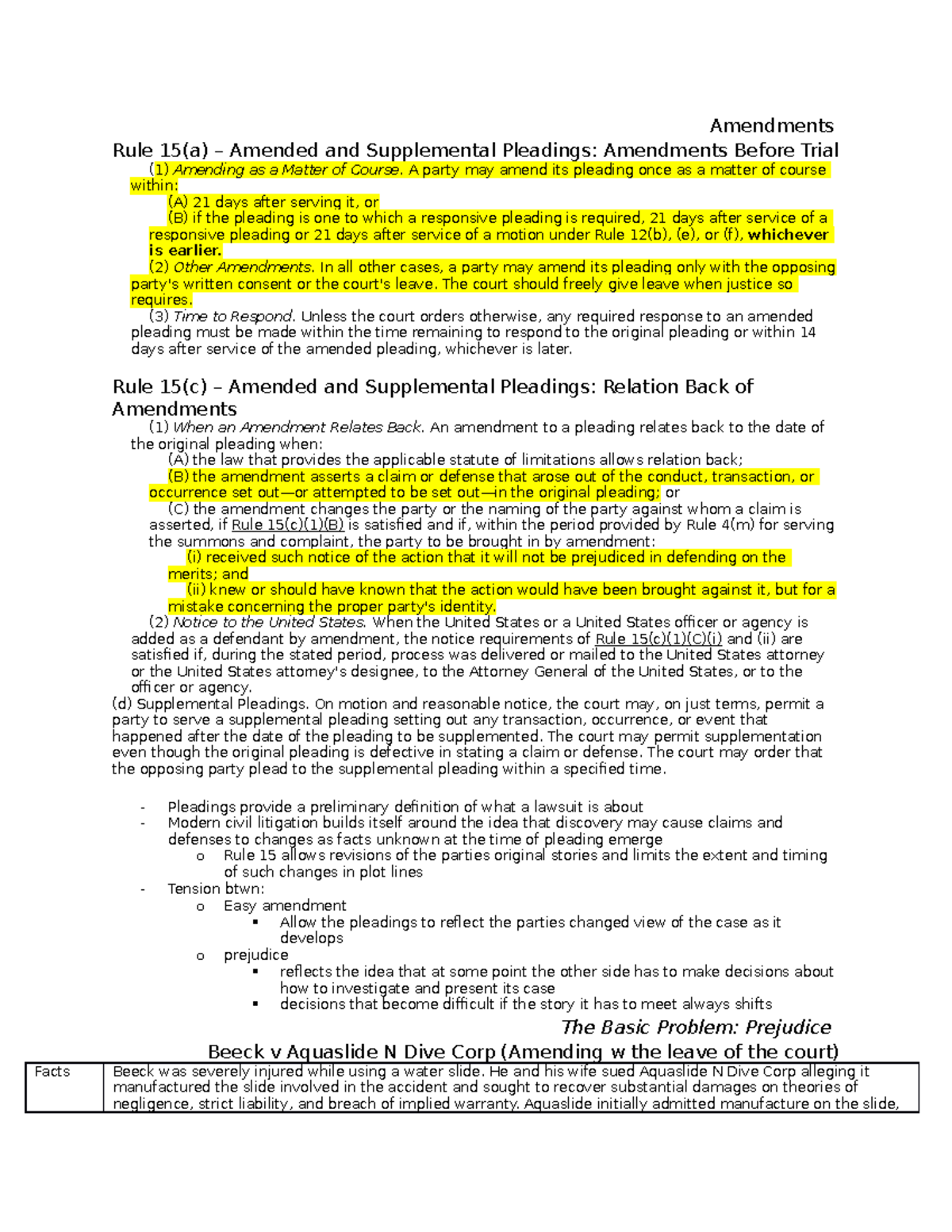 Amendments Lecture - Amendments Rule 15(a) – Amended And Supplemental ...