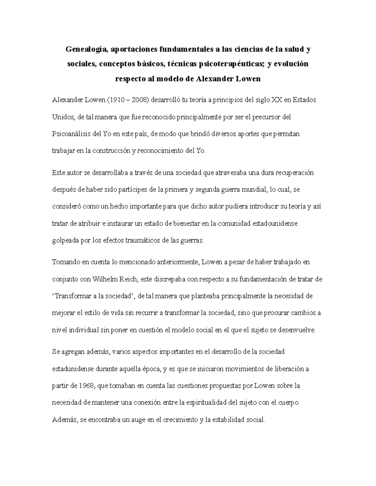 Genealogia Aportes Concepto Tecnica Del Modelo Psicoanalitico De Studocu