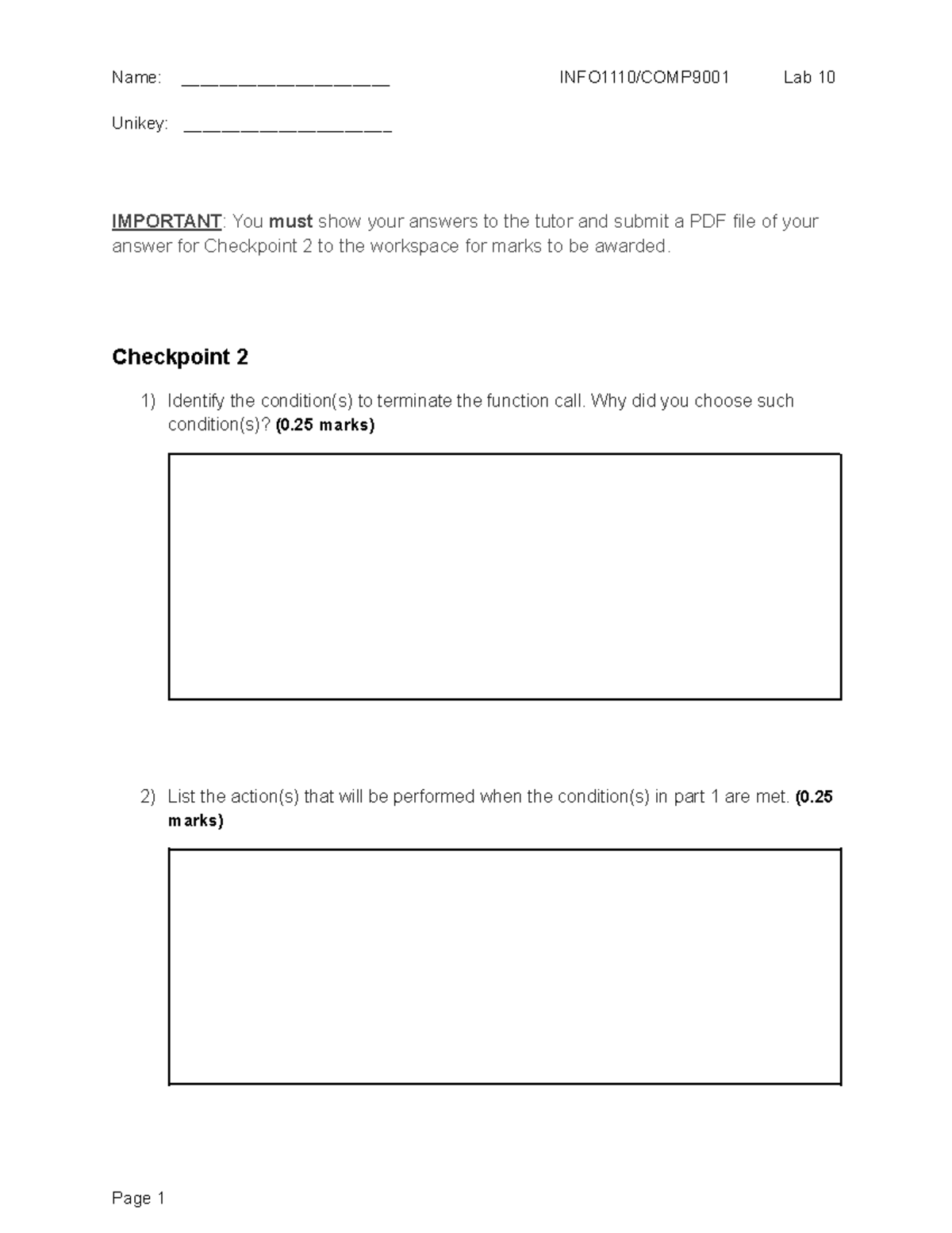 Lab11 template - Name: ______________________ INFO1110/COMP9001 Lab 10 ...