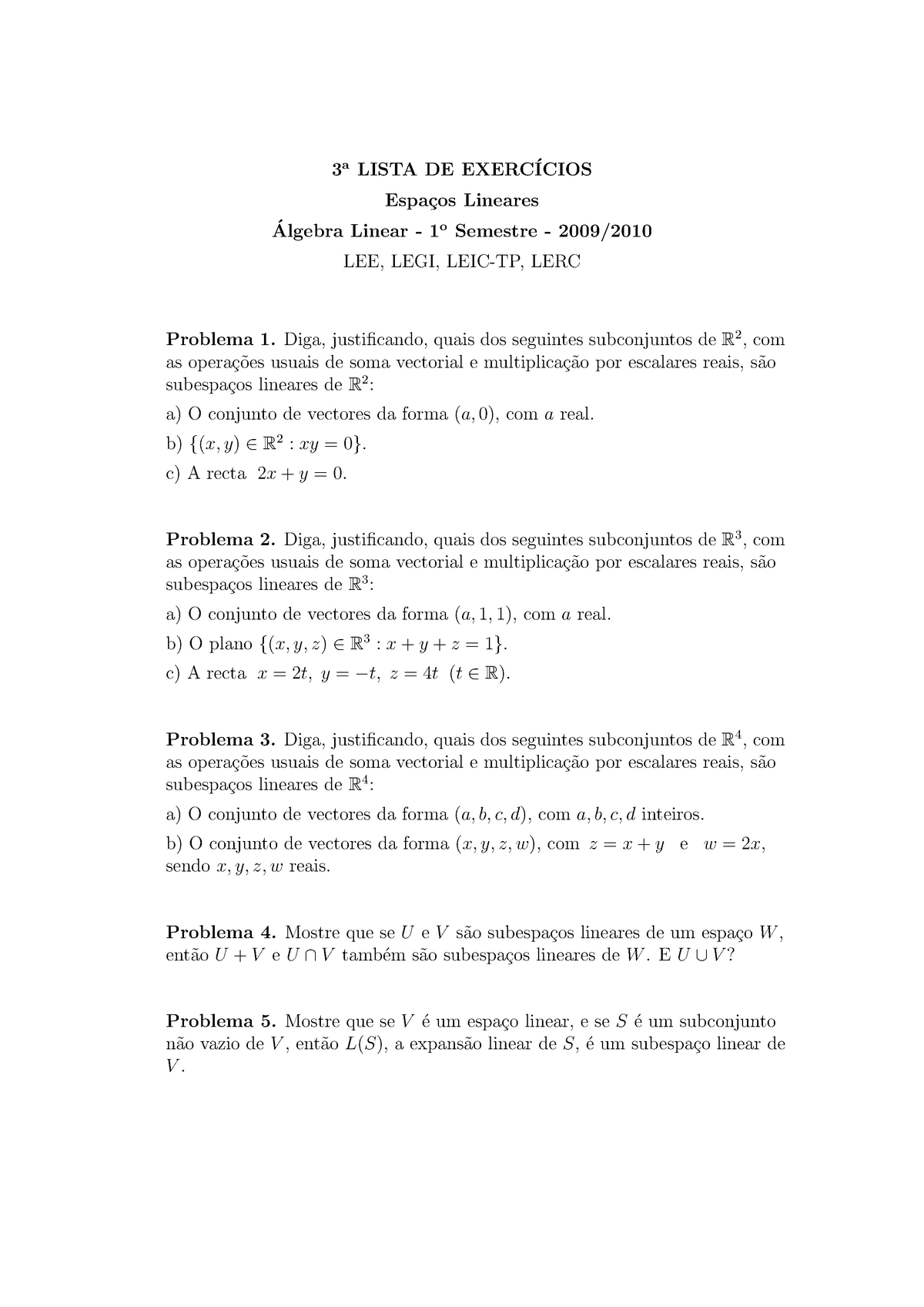 Exercicios - Lista 3 - Álgebra Linear E Geometria Analítica - 3a LISTA ...