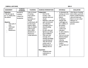 Assignment in NCM 112 - Sample activity in one of the nursing subjects ...