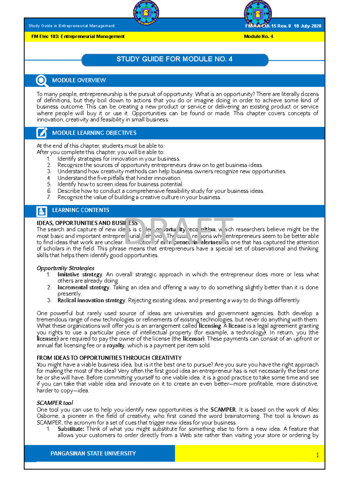 Study Guide 4 Entrep Management - MODULE OVERVIEW To many people ...