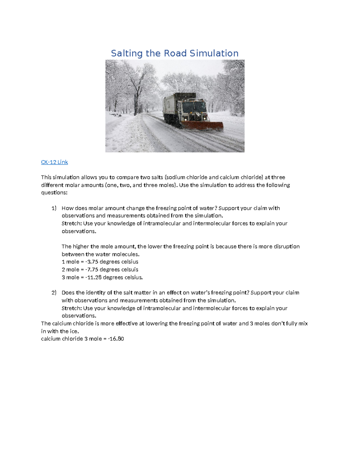 Copy of Salting the Road Simulation - Salting the Road Simulation CK-12 ...