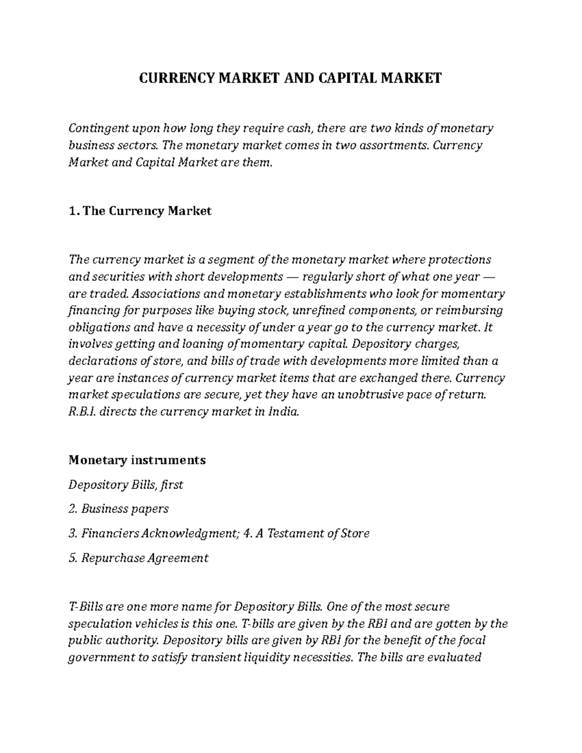 essay about capital market