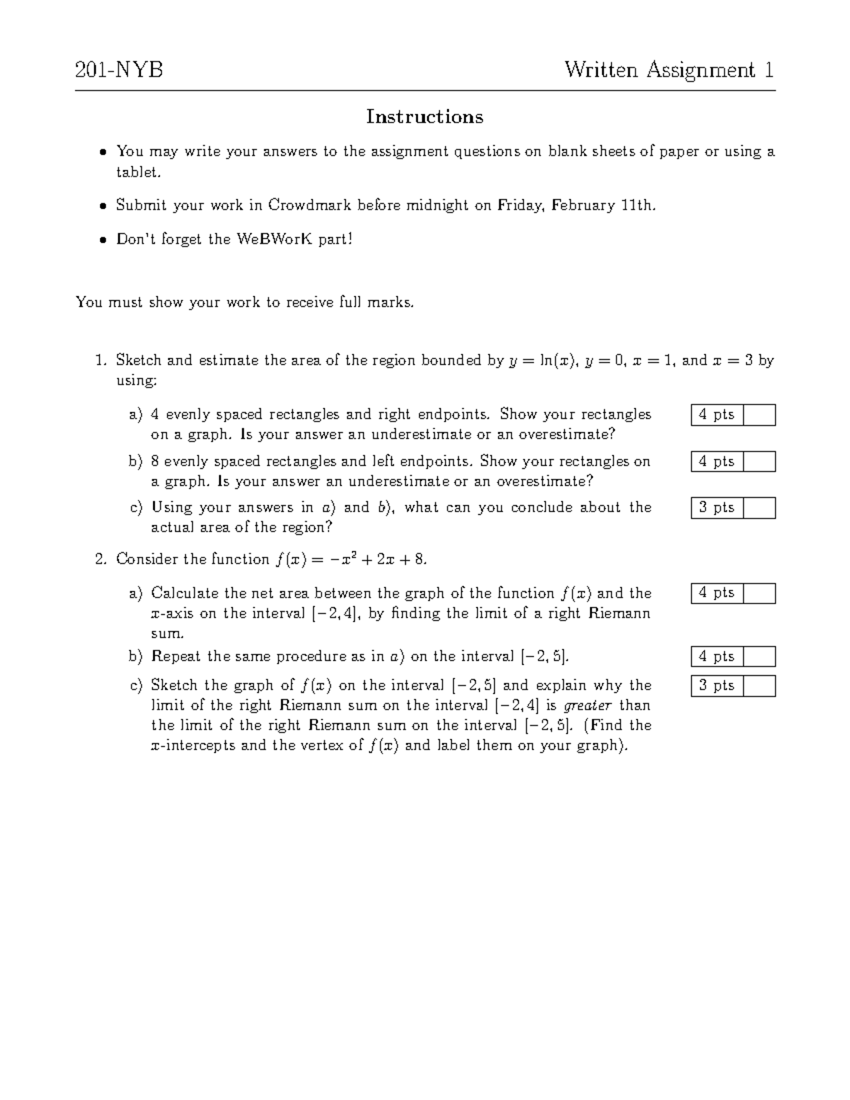 Assignment 1 - Submit your work in Crowdmark before midnight on Friday ...