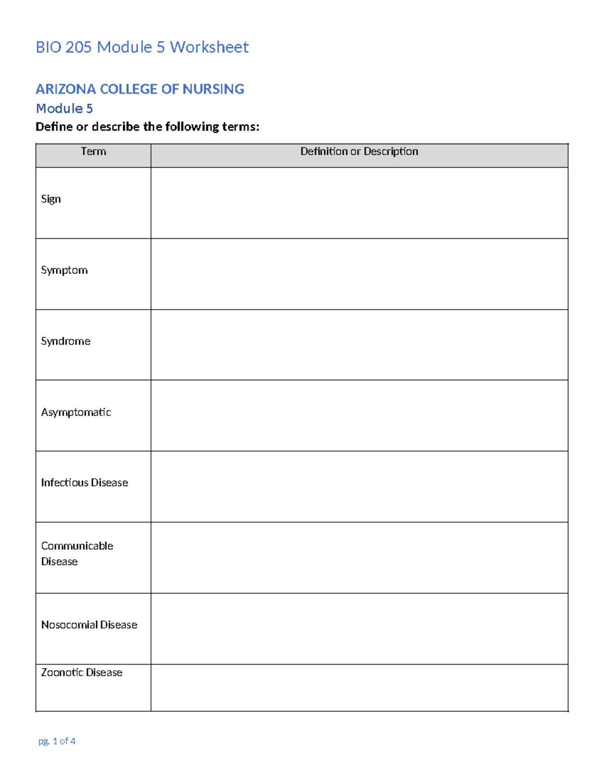 Arizona+College+Module+5+Worksheet - ARIZONA COLLEGE OF NURSING Module ...
