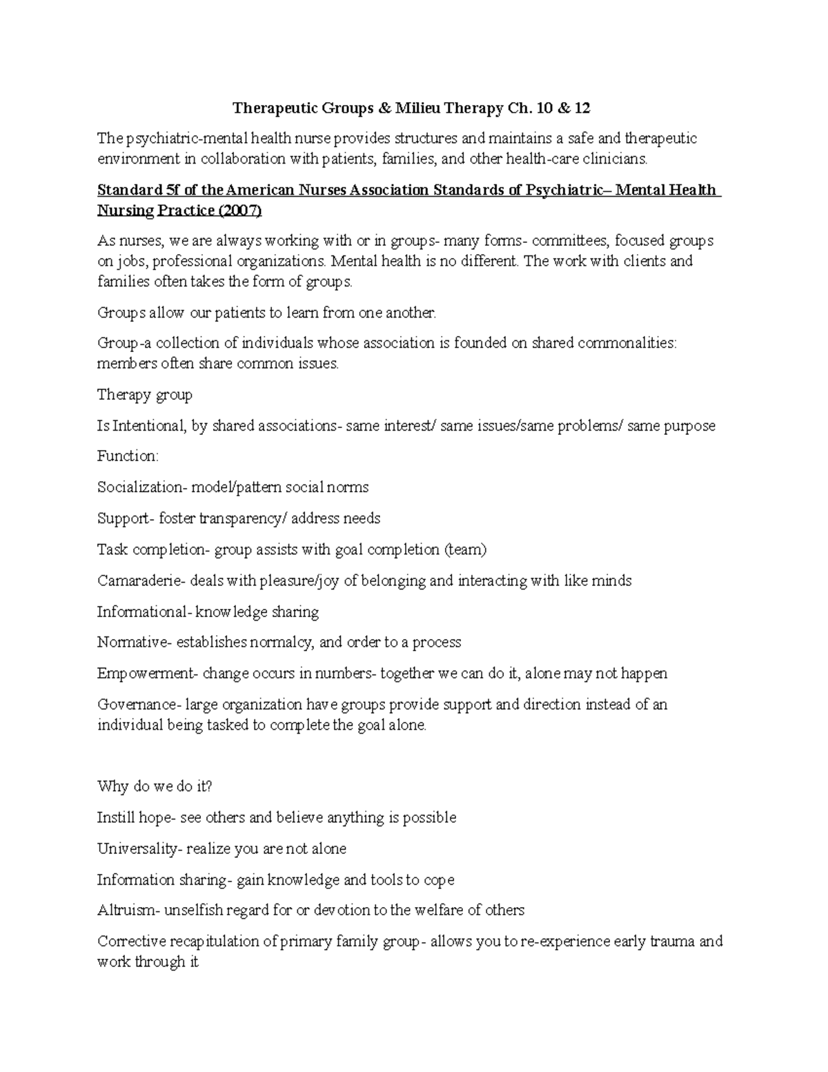 Unit+3+Mental+Health+lecture+1 - Therapeutic Groups & Milieu Therapy Ch ...