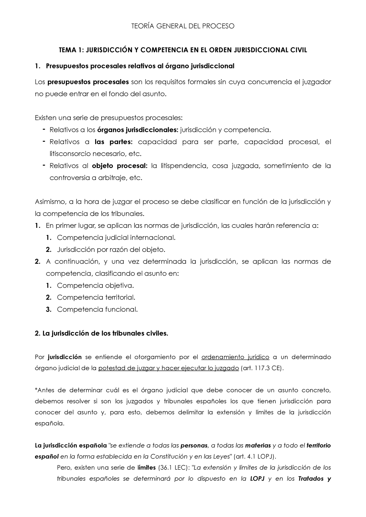 Teoría General Del Proceso - TEMA 1: JURISDICCIÓN Y COMPETENCIA EN EL ...