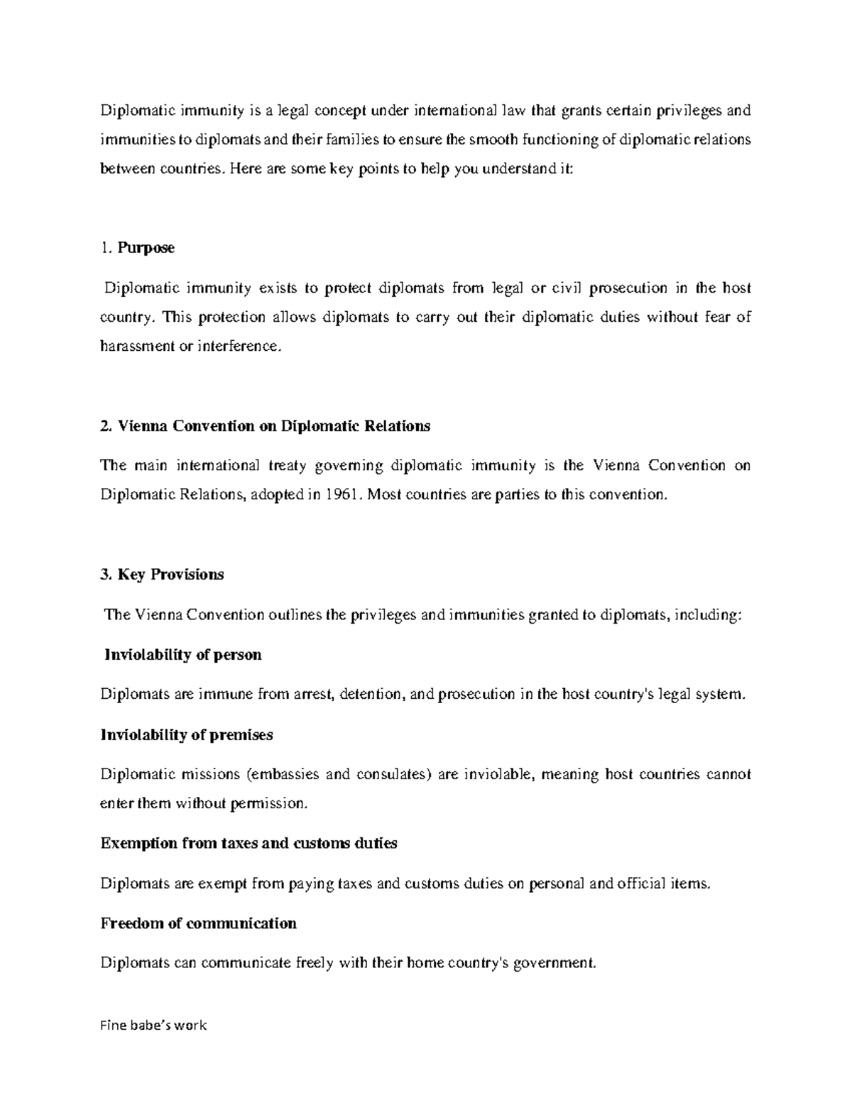 Diplomatic Immunity - summary - Fine babe’s work Diplomatic immunity is ...