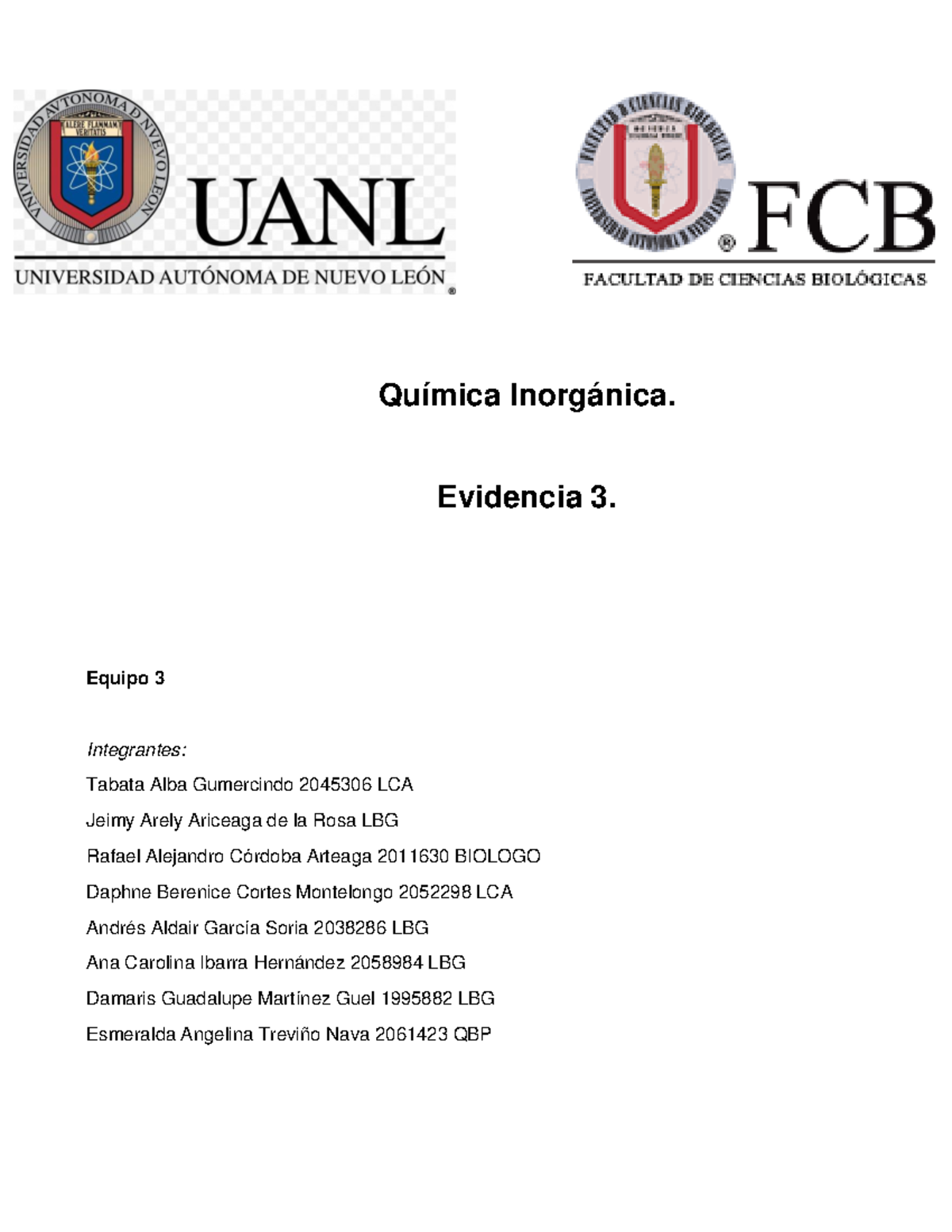 Equipo 3 EV3 Inorgánica - Química Inorgánica. Evidencia 3. Equipo 3 ...