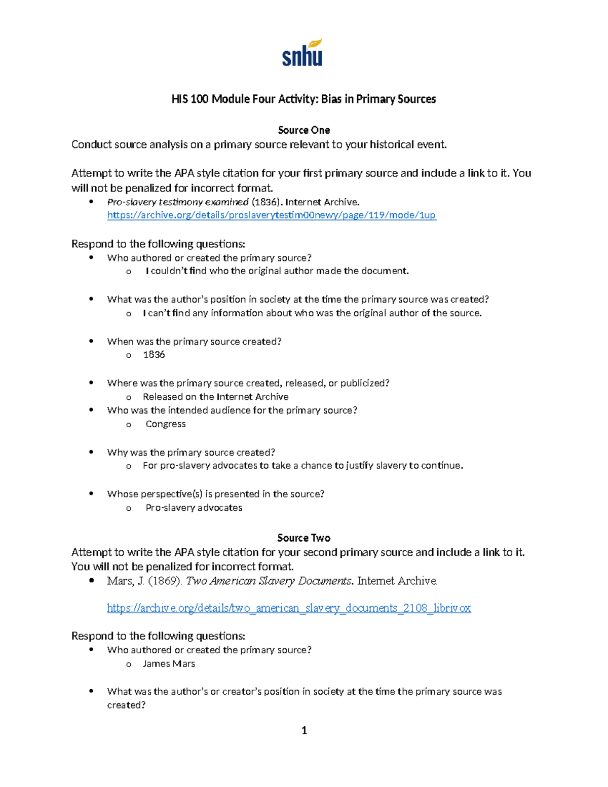HIS100 Module Four Activity Bias - Attempt to write the APA style ...