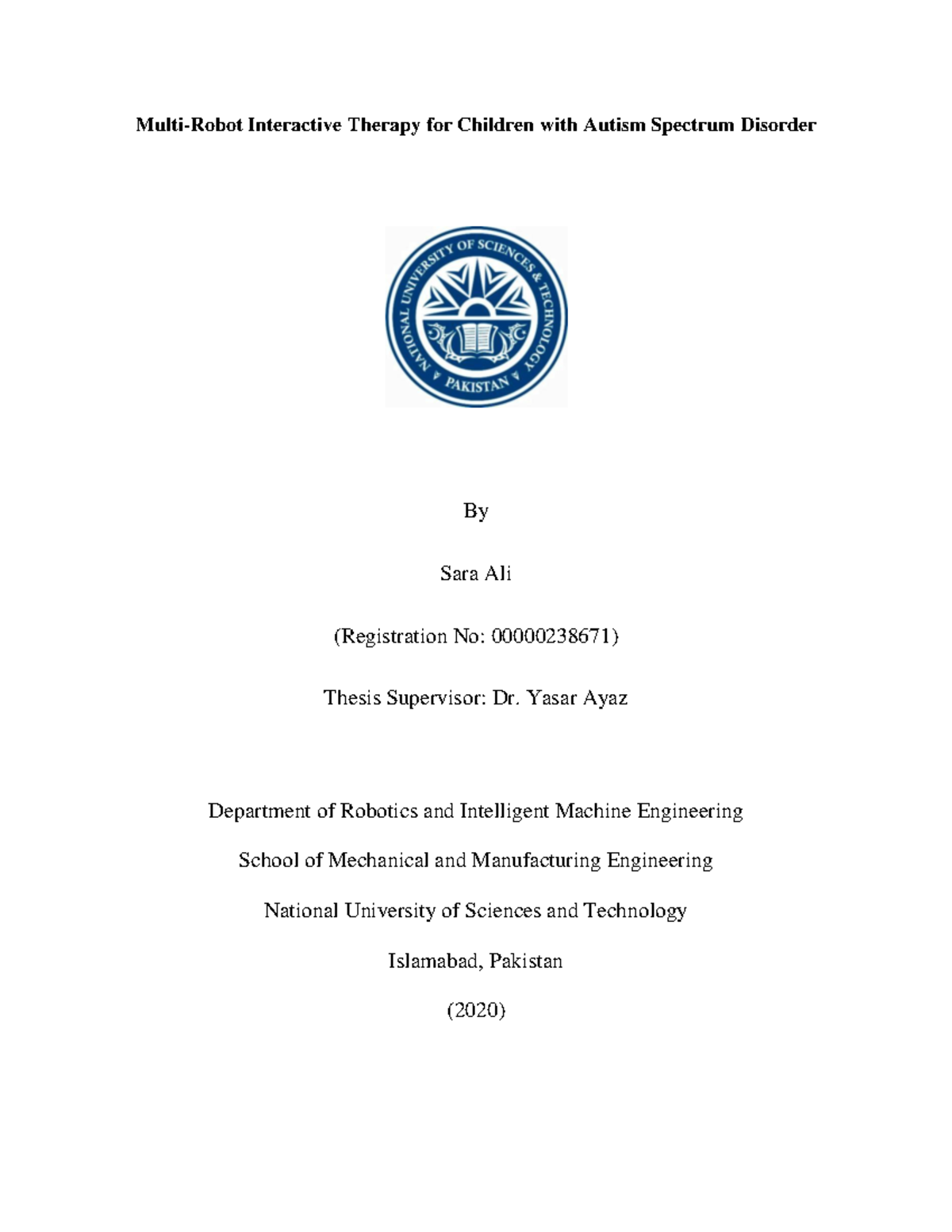 Sara ali robotics 2020 nust isb MultiRobot Interactive Therapy for