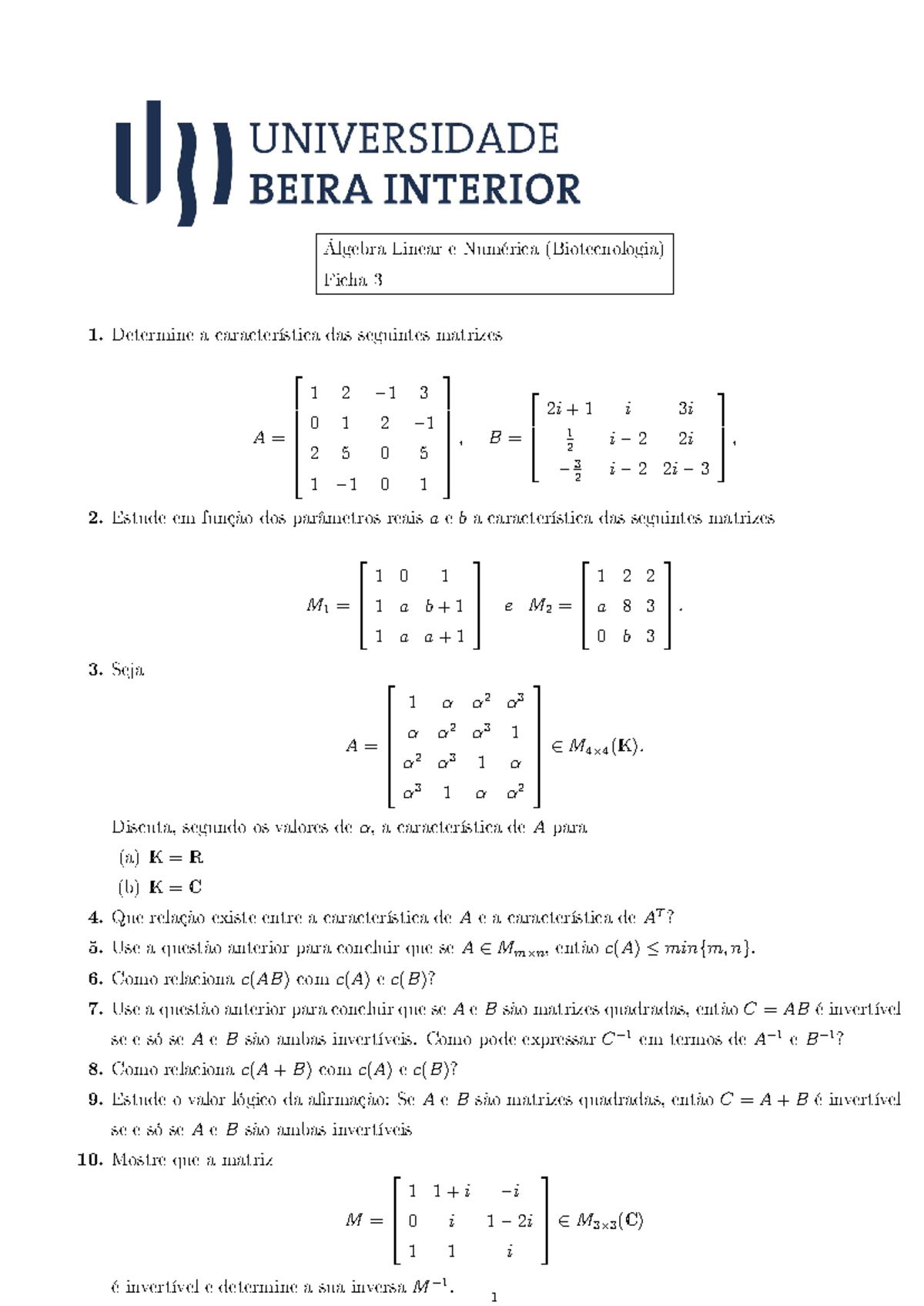 Ficha 3 - ... - Álgebra Linear e Numérica (Biotecnologia) Ficha 3 ...