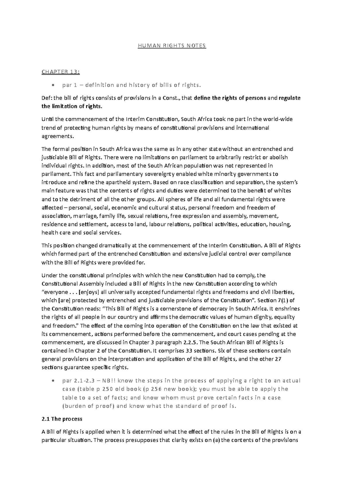 Human Rights Notes - HUMAN RIGHTS NOTES CHAPTER 13: par 1 – definition ...