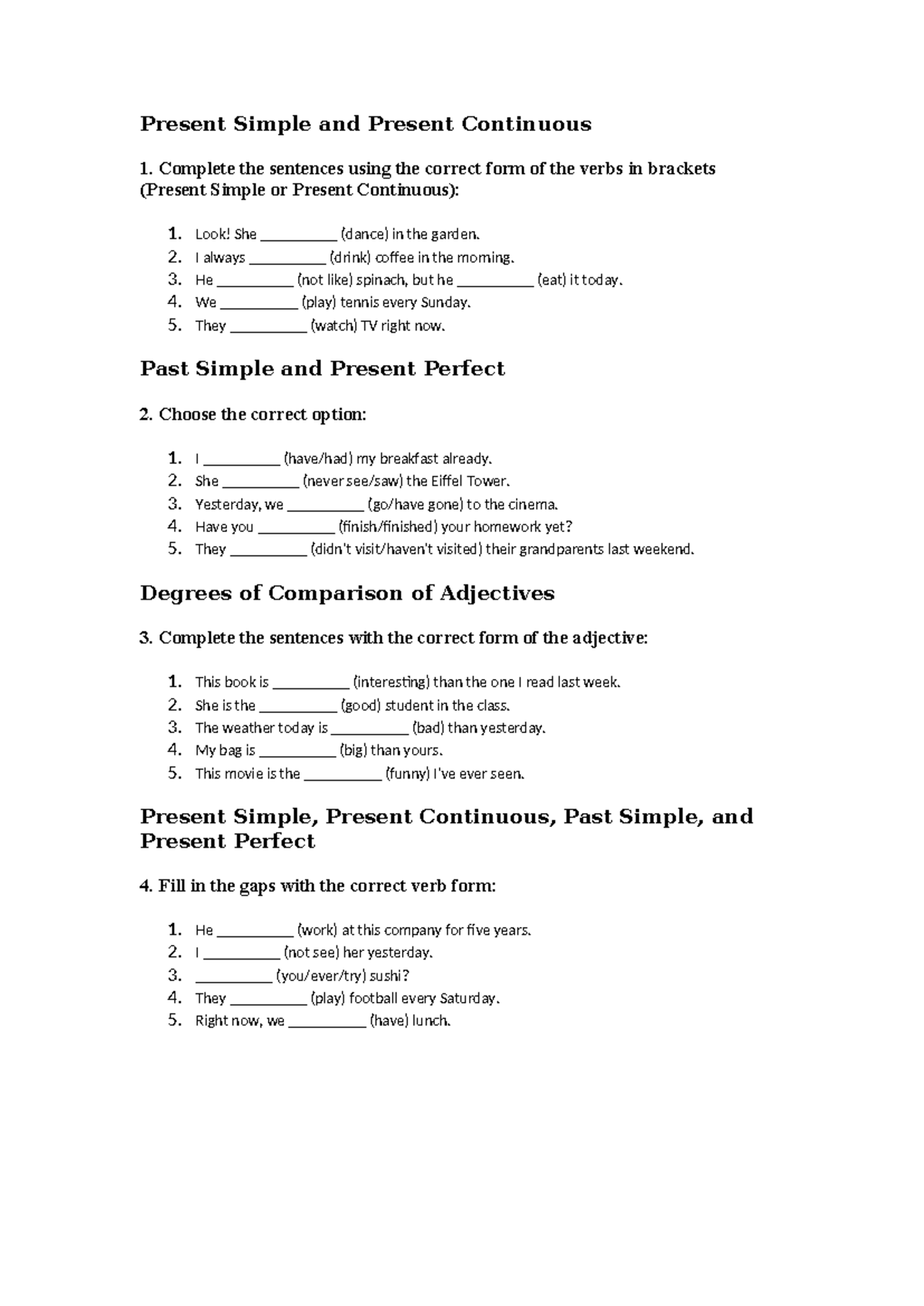 Grammar - Present Simple and Present Continuous 1. Complete the ...