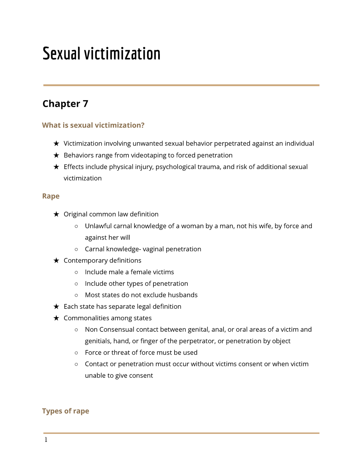 Chapter 7 - Lecture notes 7 - Sexual victimization Chapter 7 What is sexual victimization? ☆ picture