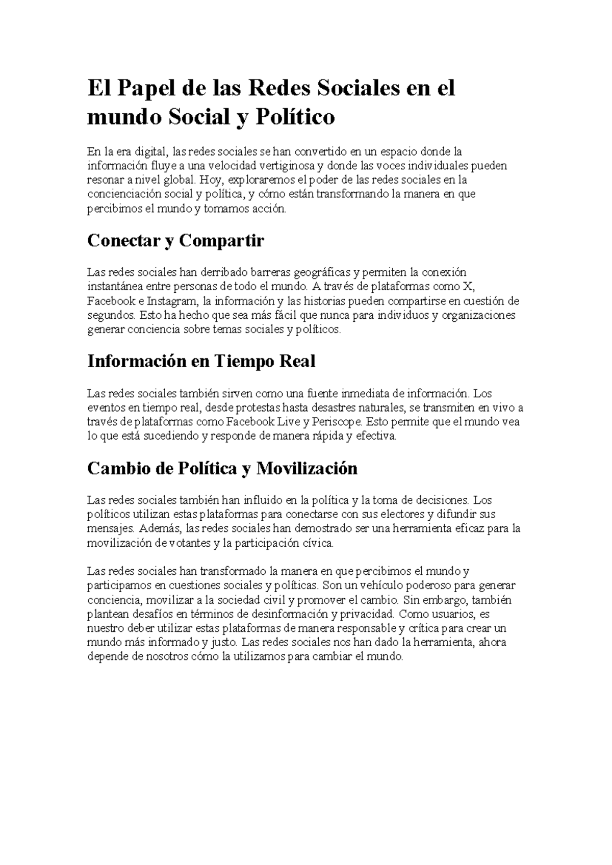 Redes sociales y politica en el mundo - El Papel de las Redes Sociales ...