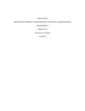 Experiment 1 CHEM322-01 - Experiment # Calibrating a 50-mL Buret SARAH ...