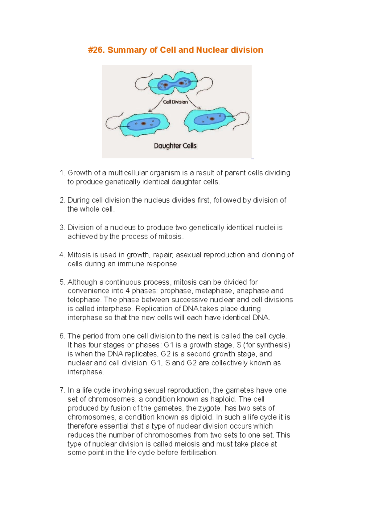 Summary of cell and division - #26. Summary of Cell and Nuclear ...