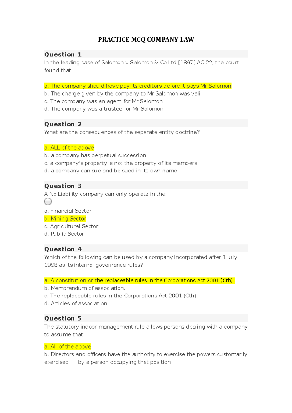 legal principles through case study mcq