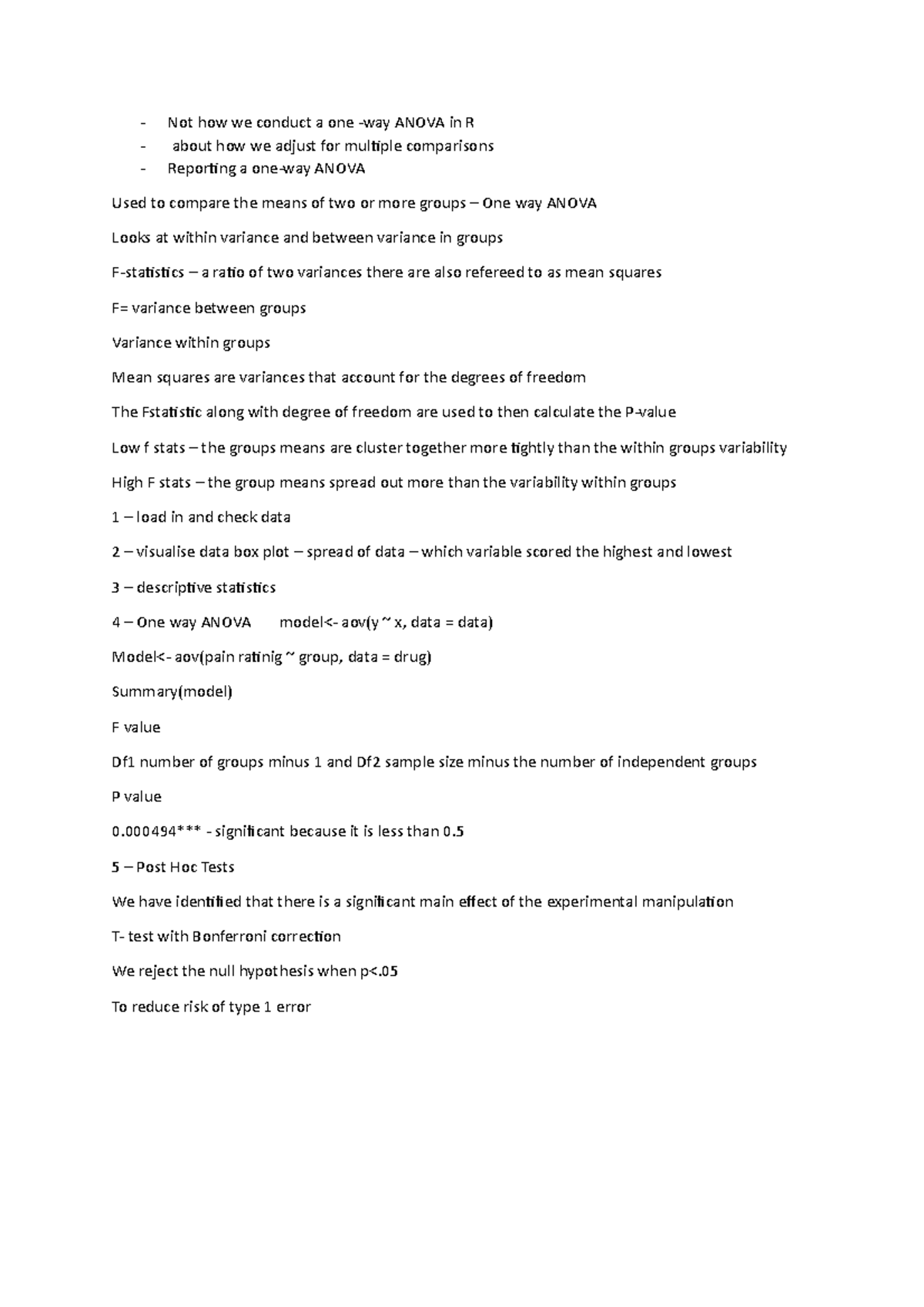 Stats - notes on Anova - Not how we conduct a one -way ANOVA in R about ...