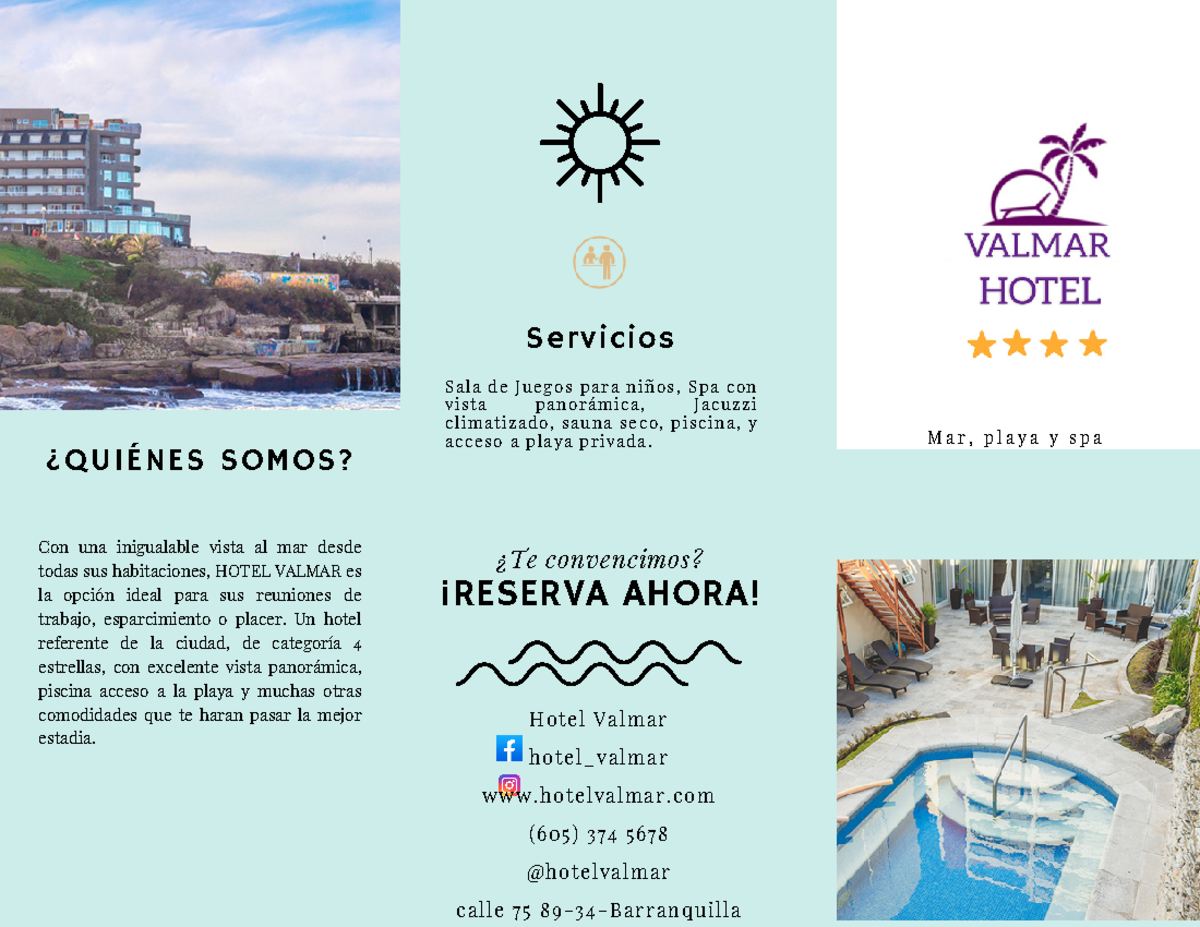 Folleto tríptico hotel de playa elegante azul - M a r , p l a y a y s p ...