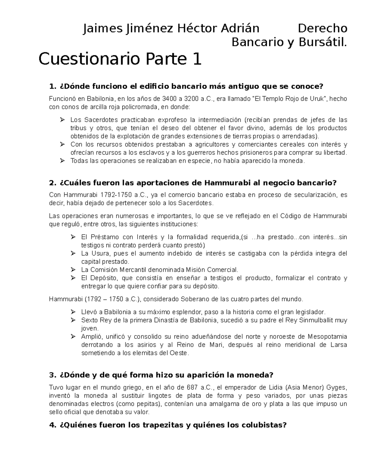 Cuestionario DBB Parte 1 - Bancario Y Bursátil. Cuestionario Parte 1 1 ...