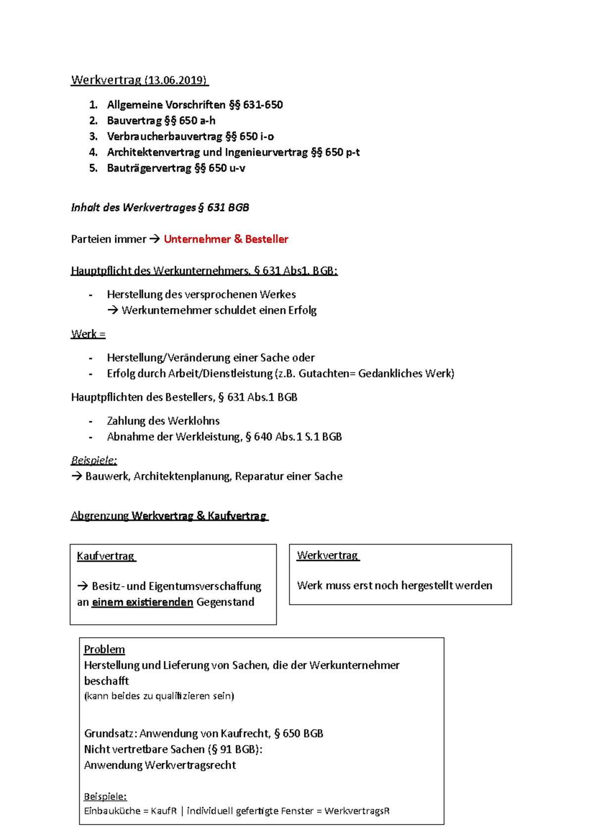 § 631 Ff., Werkvertrag – Werkvertrag und Dienstvertrag – PCWH