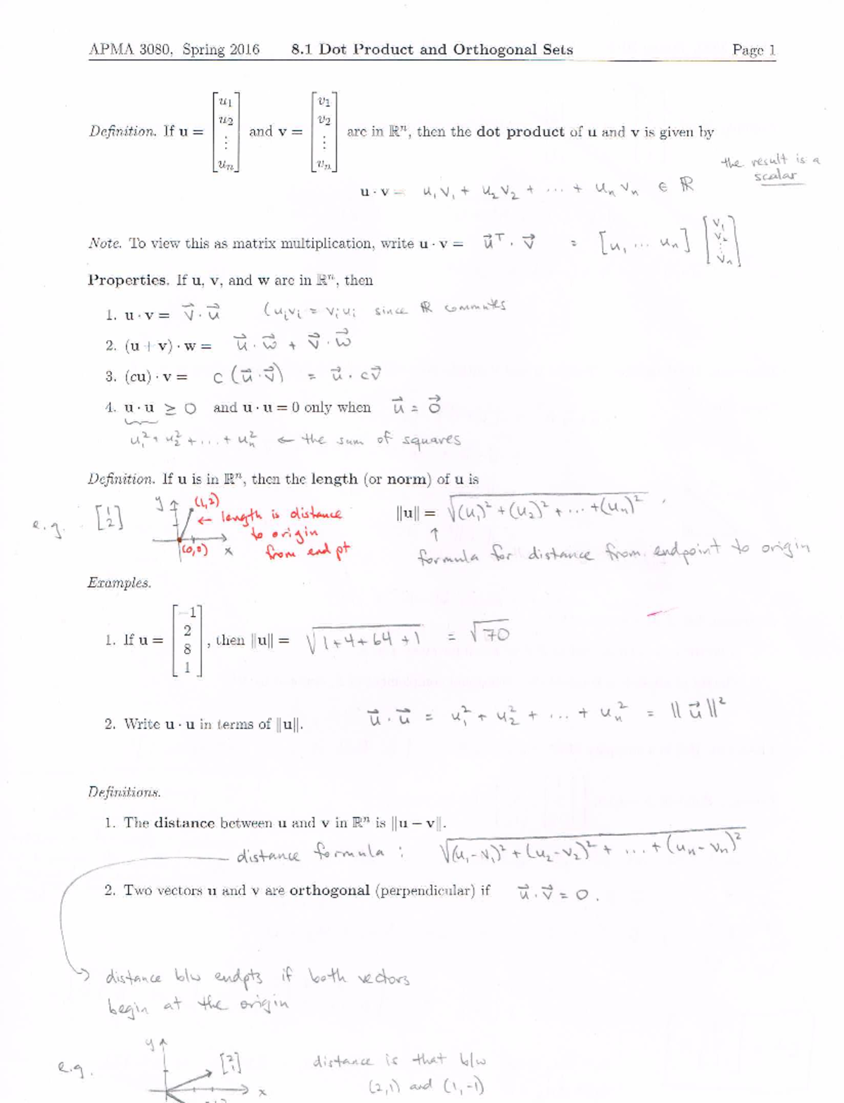 8.1 complete - Diana Morris Linear Algebra Dot Product and Orthogonal ...