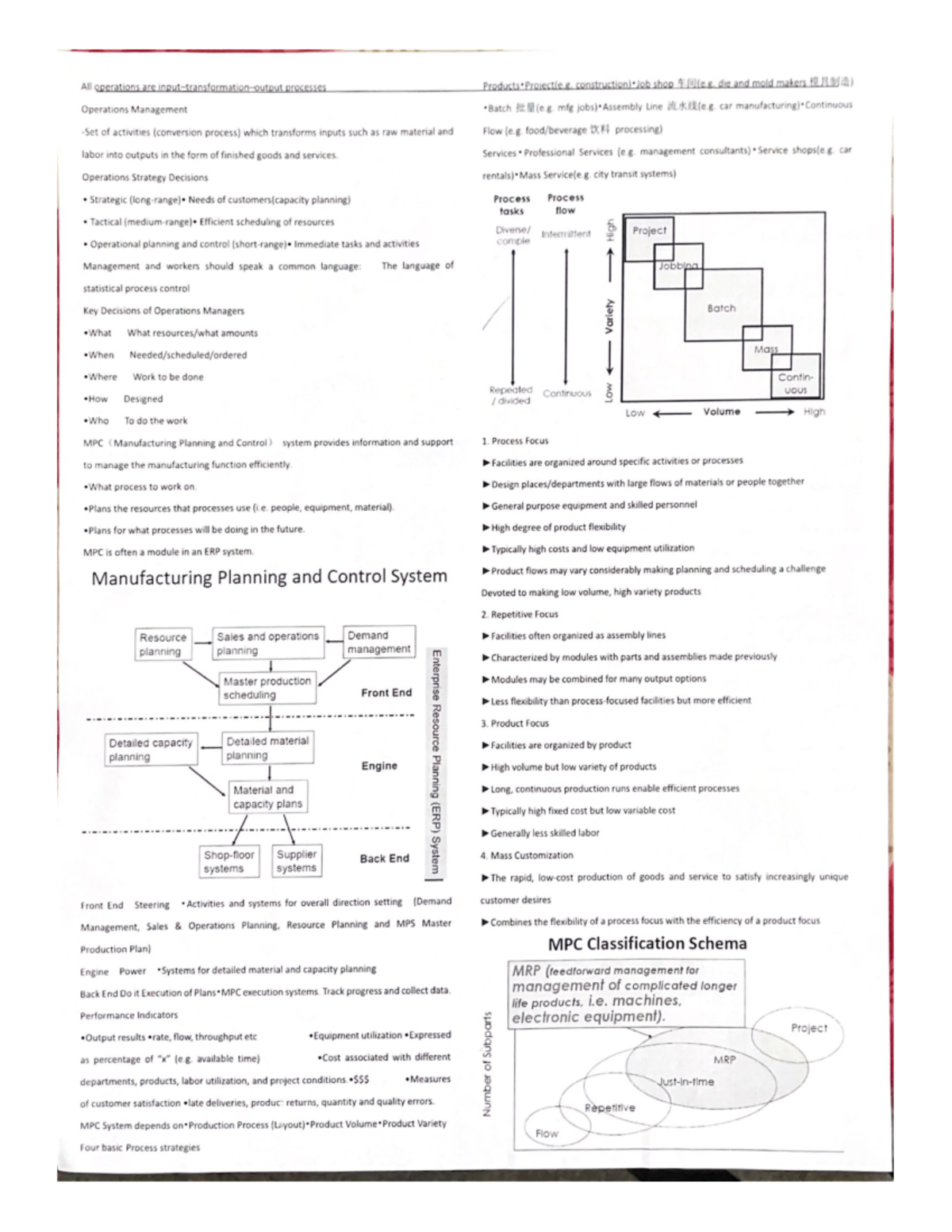 ISE 140 cheat Sheet - All operations are processes Products Project(e ...