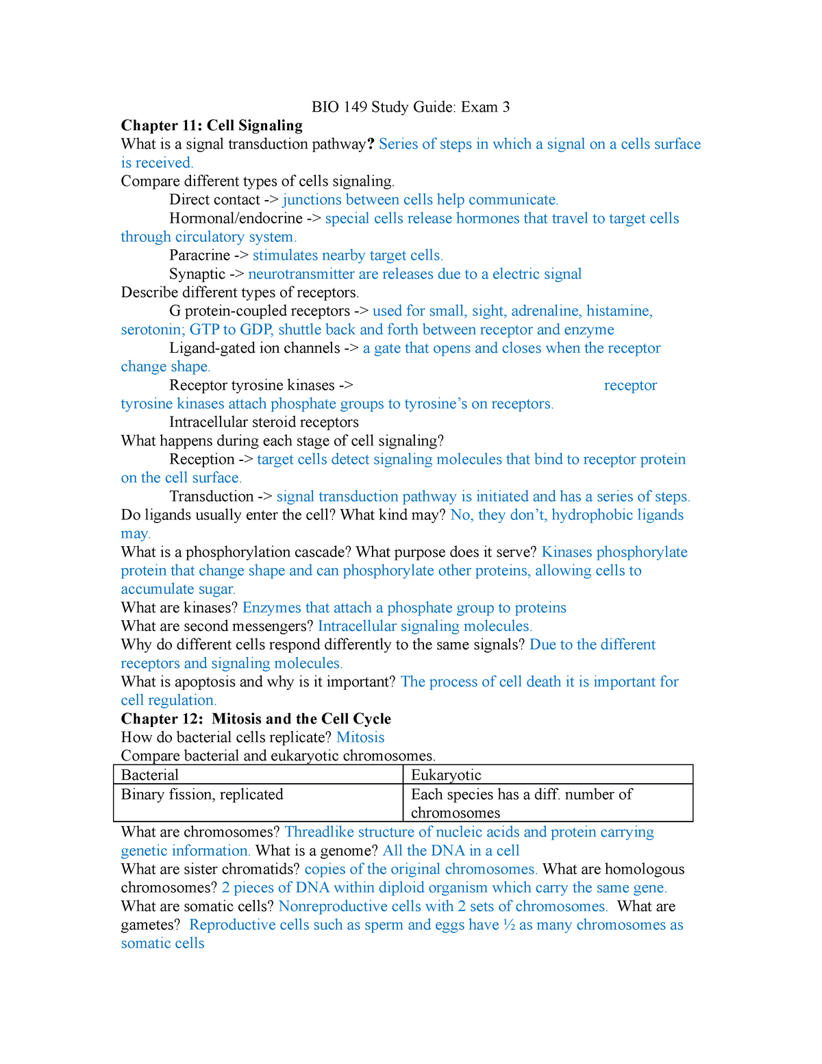 Exam 3 Studyguide - Goes Over Chapters 11,12,13,14 - BIO 149 Study ...