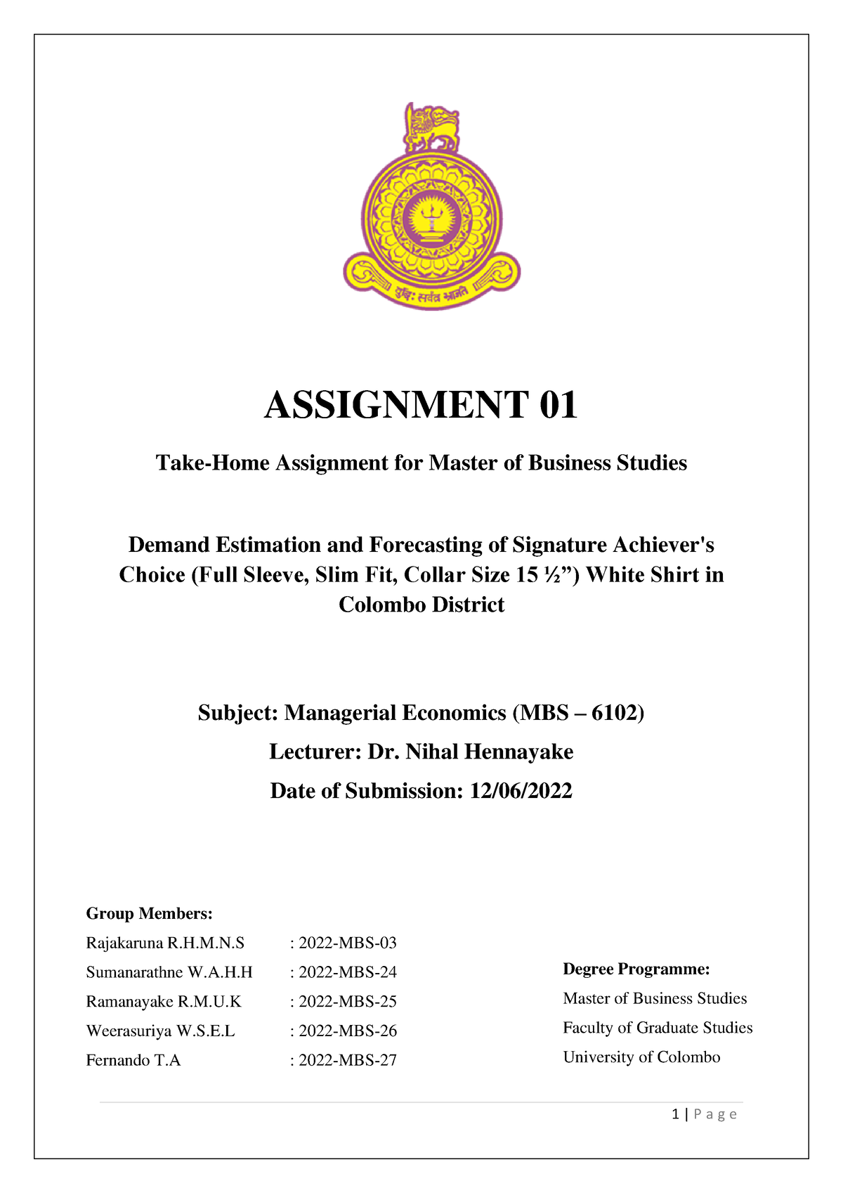 assignment on demand forecasting