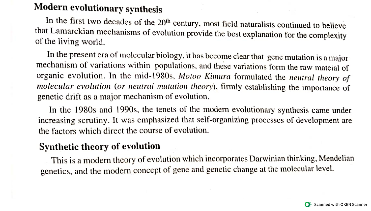 short note on evolutionary synthesis