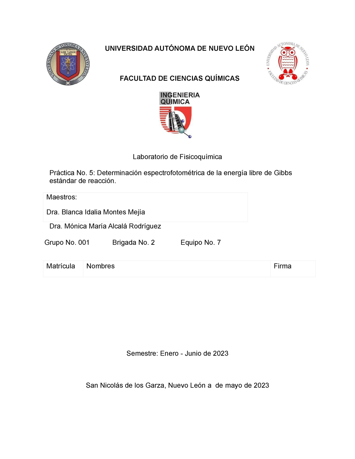 Práctica 5 Laboratorio De Fisicoquimica Universidad AutÓnoma De Nuevo LeÓn Facultad De 9446